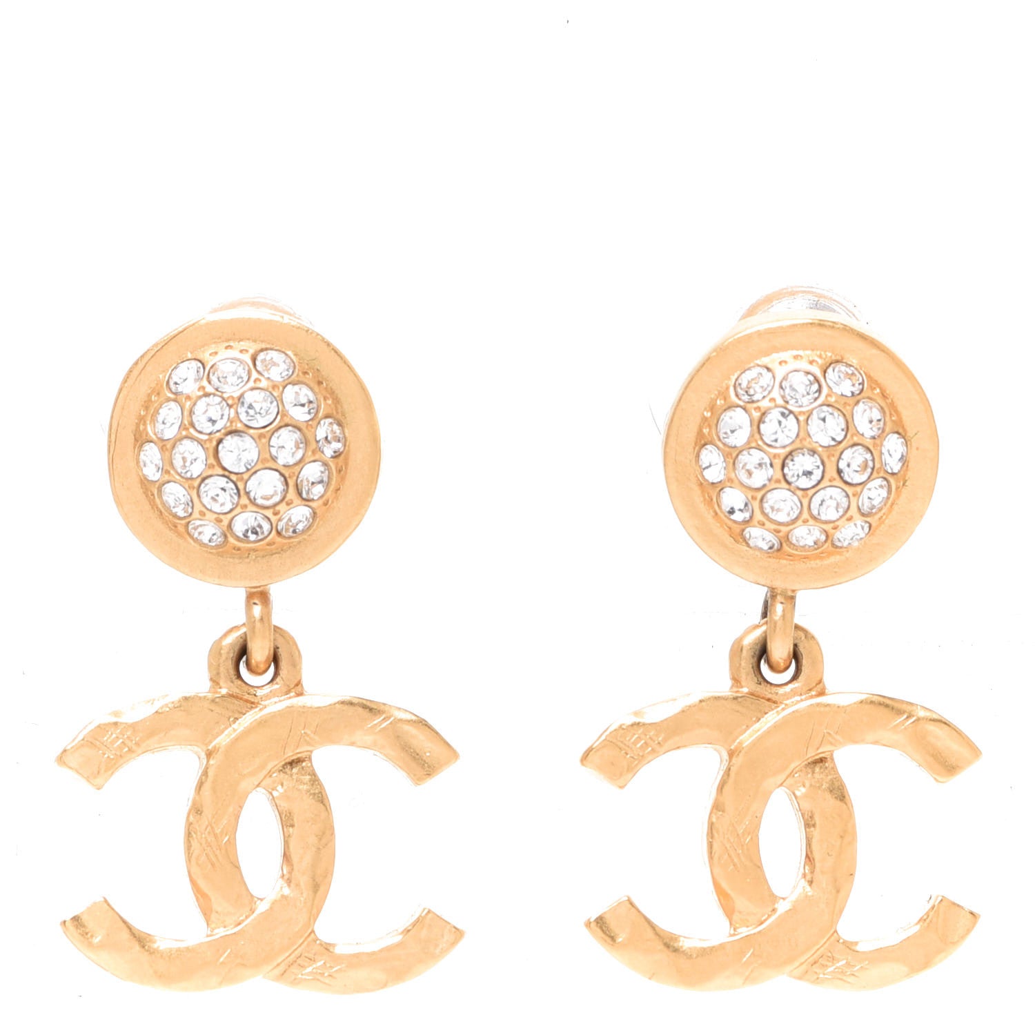 Chanel Crystal CC Drop Earrings Gold 1 of 5
