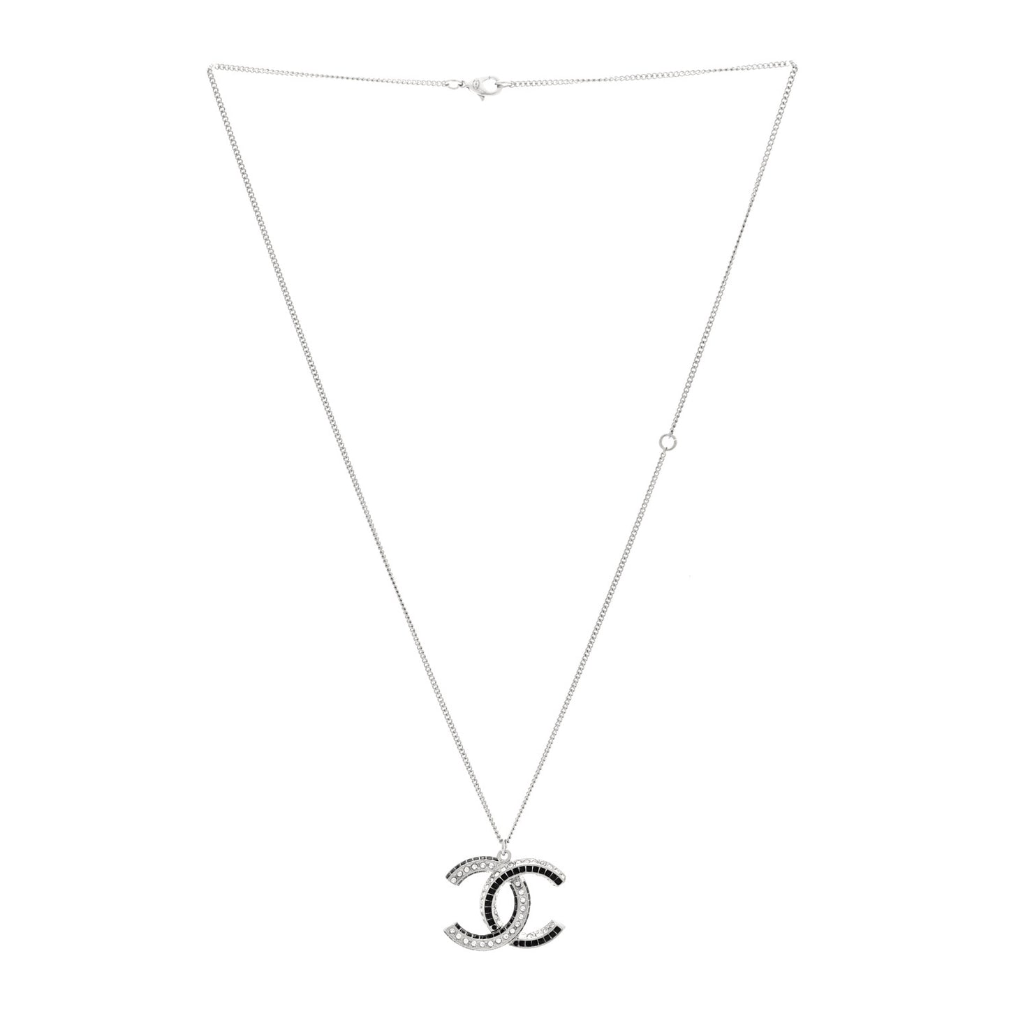Baguette Crystal Large CC Necklace Silver Black