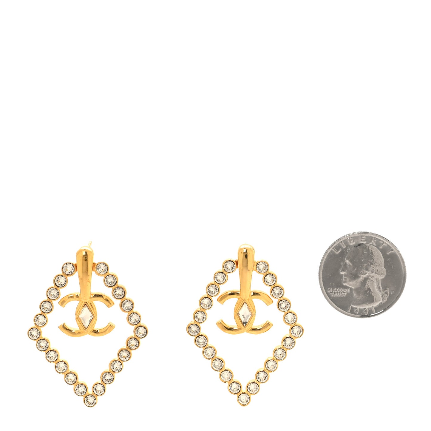 Crystal Diamond CC Earrings Gold