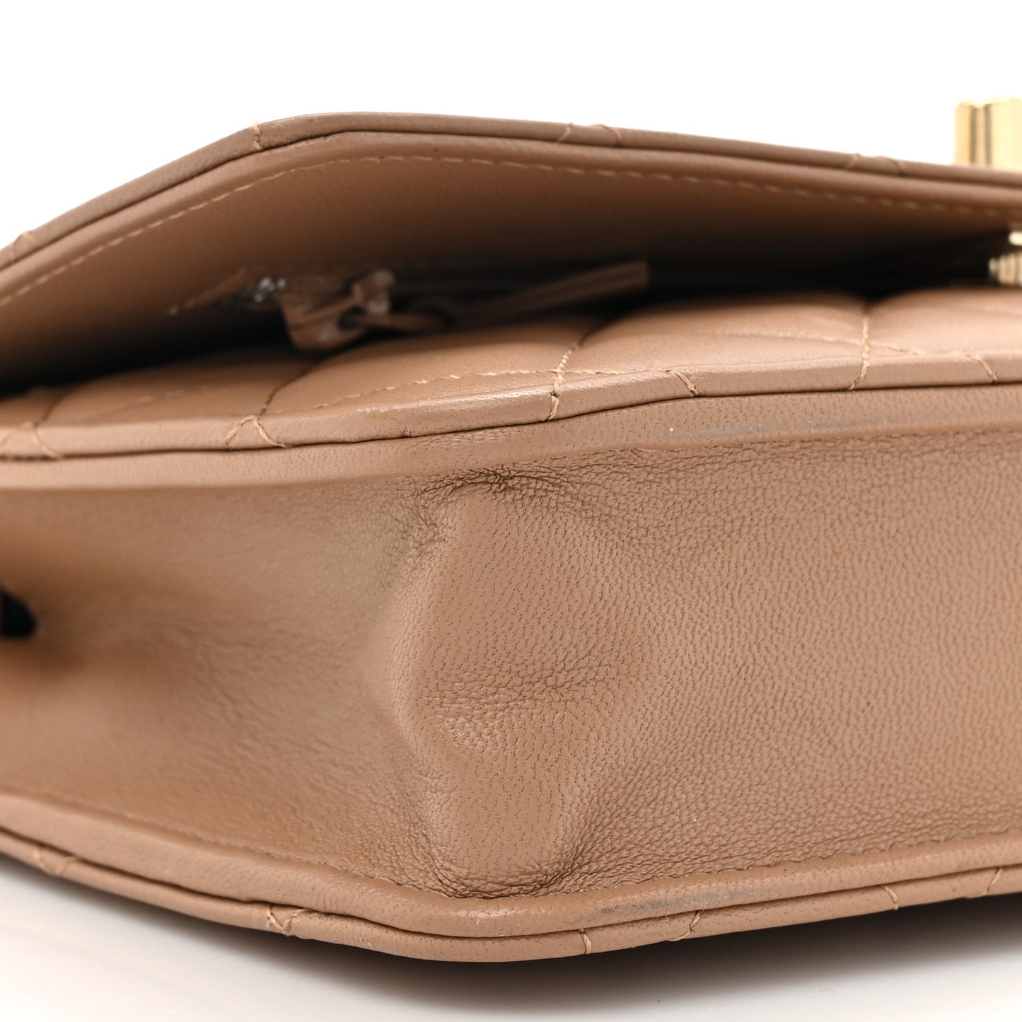 Lambskin Quilted Trendy CC Wallet On Chain WOC Beige