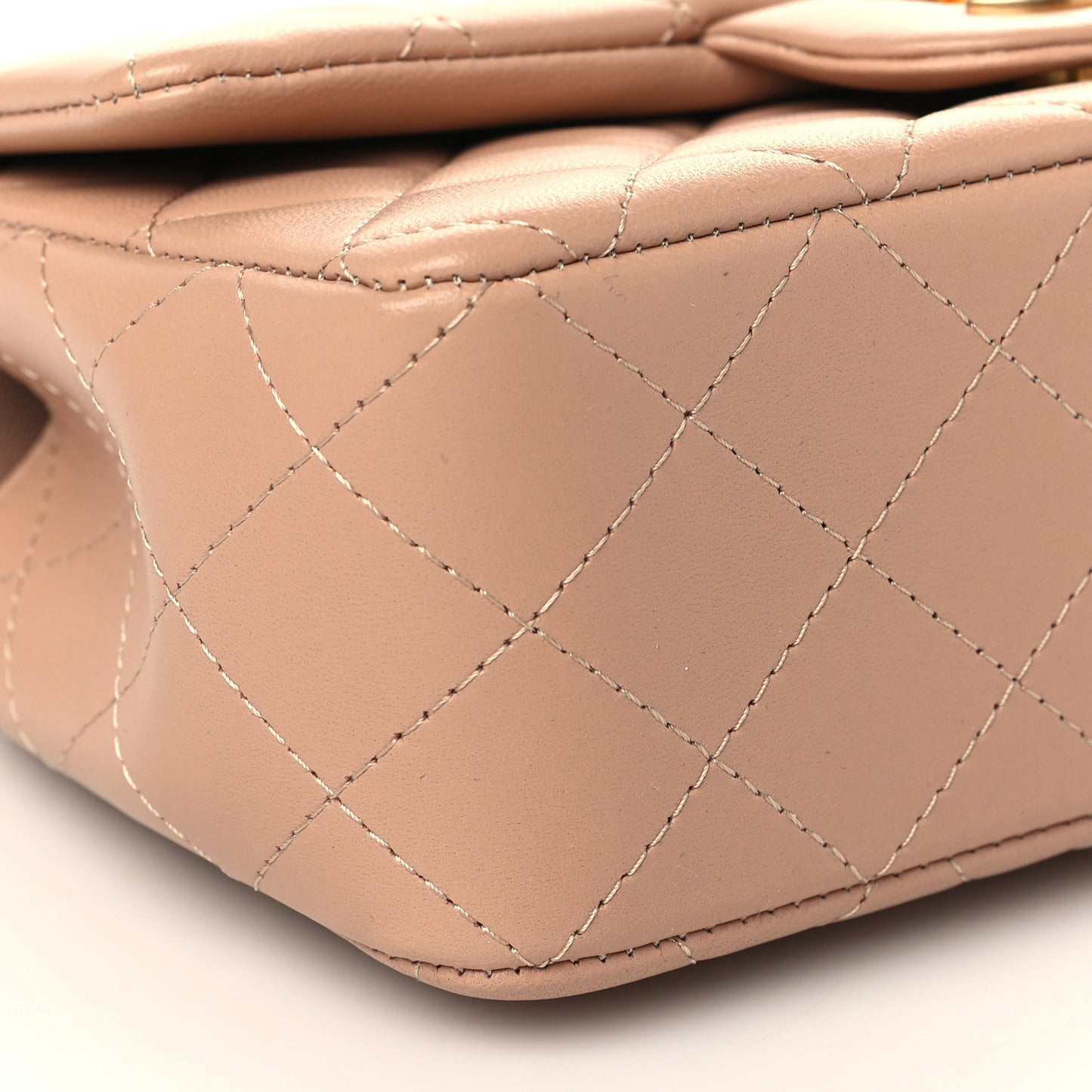 Lambskin Quilted Mini Top Handle Rectangular Flap Beige