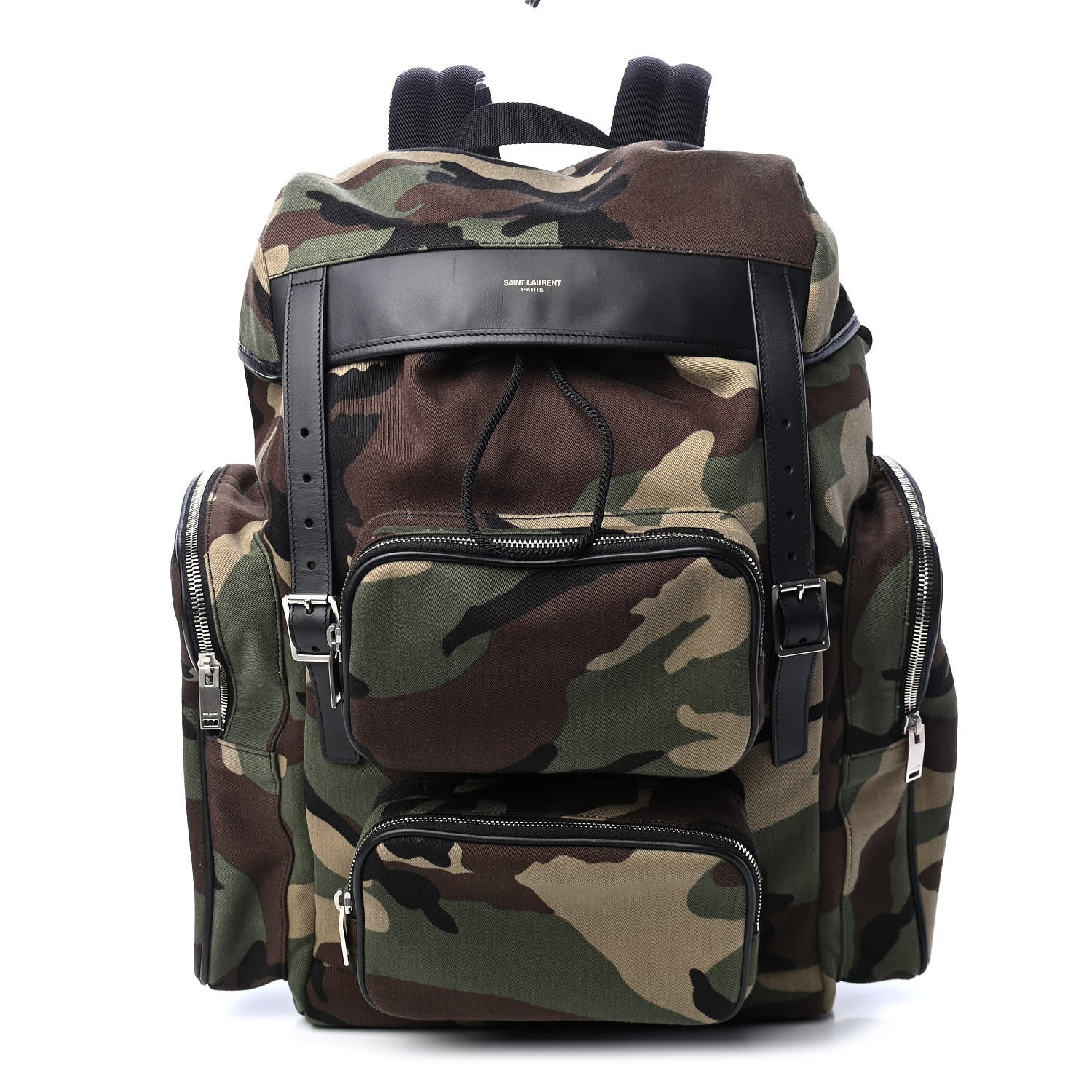 Saint Laurent Canvas Calfskin Camouflage Utilitarian Backpack Kaki Black 1 of 9