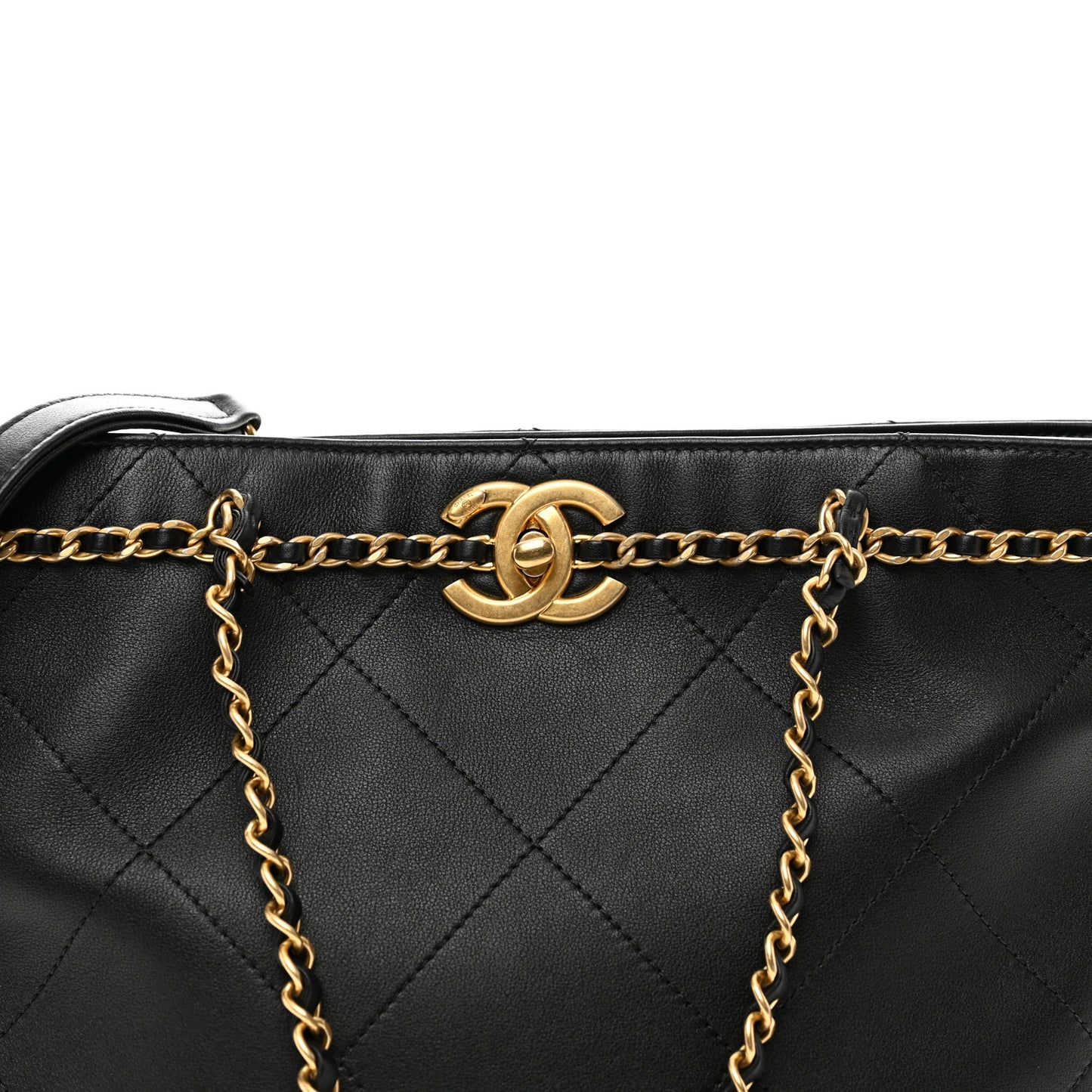 Calfskin Stitched Small Shopping Tote Black