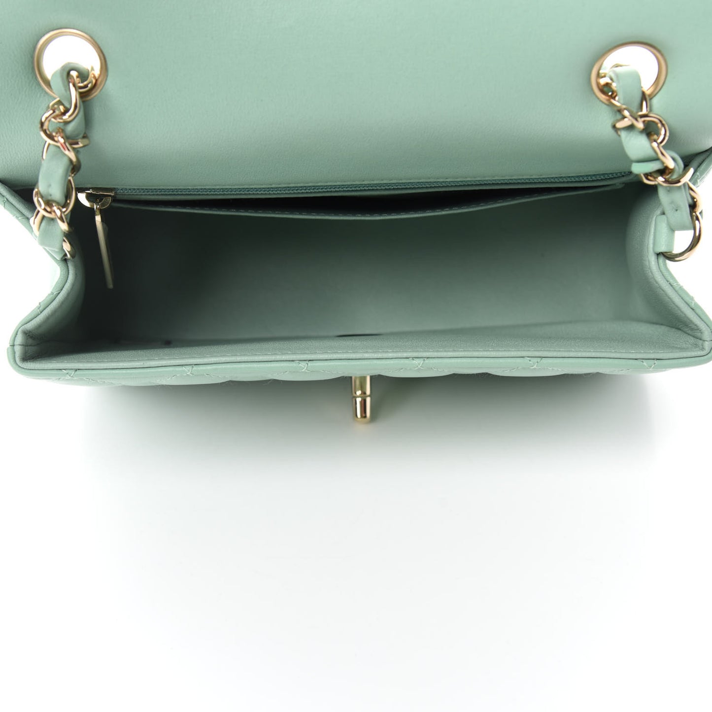 Lambskin Quilted Mini Rectangular Flap Light Green