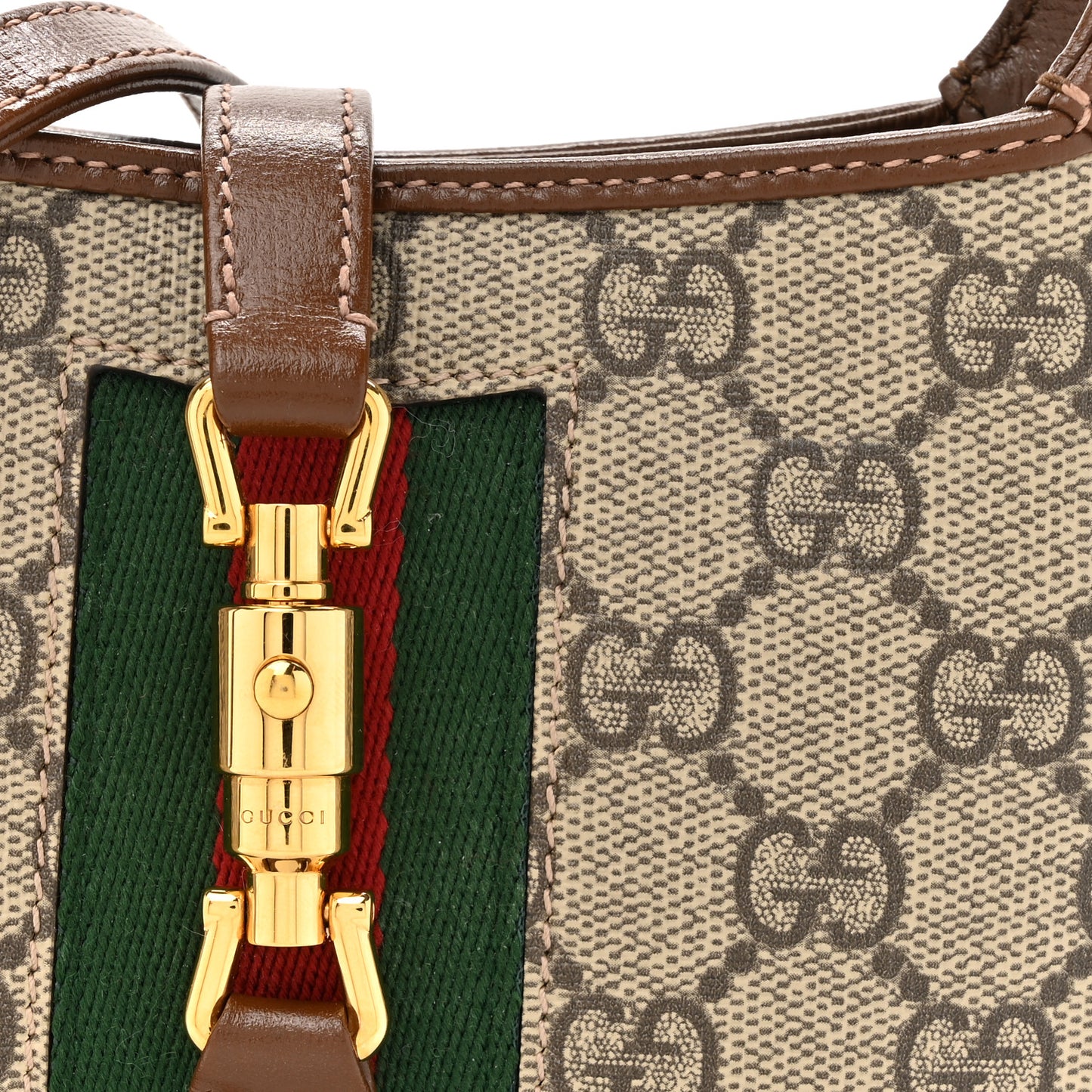 GG Supreme Monogram Azalea Calfskin Web Mini Jackie 1961 Hobo Beige Ebony Brown Sugar