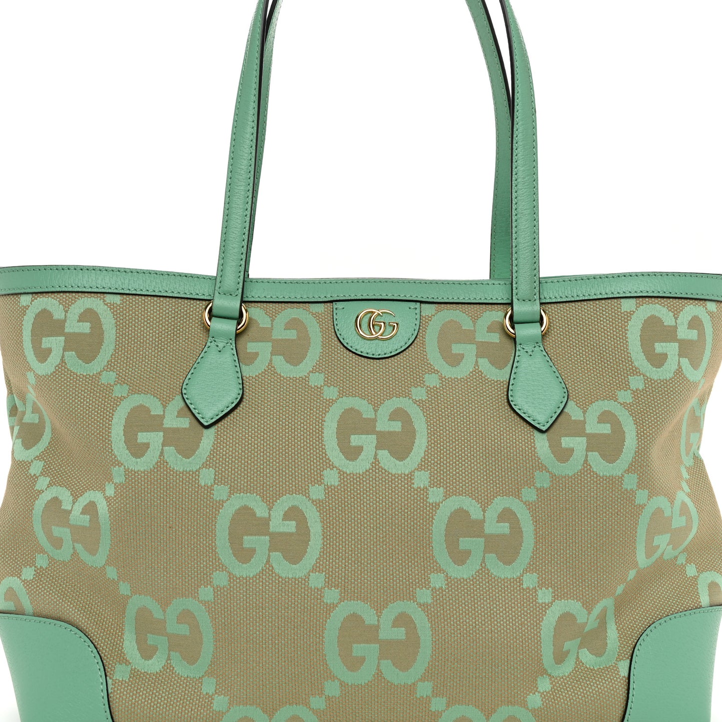 Monogram Jumbo GG Textured Dollar Calfskin Medium Ophidia Shopping Tote Beige Pepperlight Mint