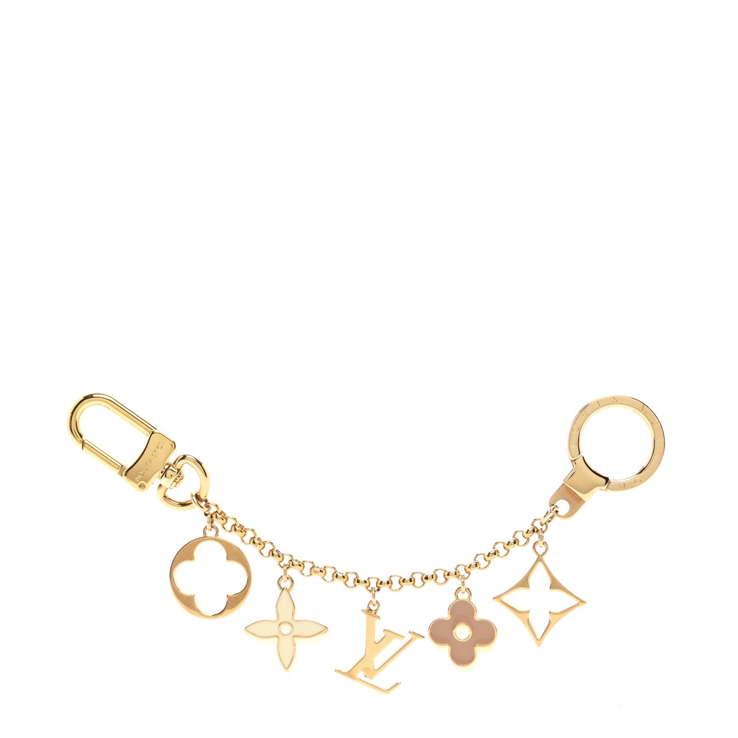 Louis Vuitton Brass Enamel Fleur De Monogram Bag Charm Chain Gold 1 of 4