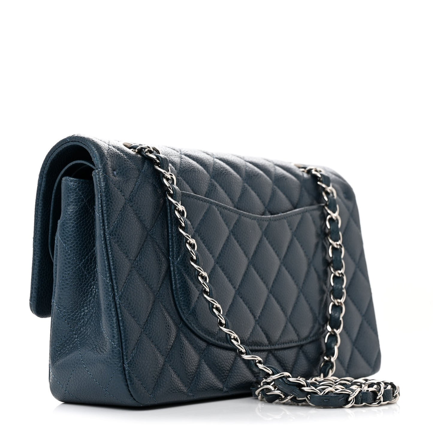 Pearly Caviar Quilted Medium Double Flap Blue