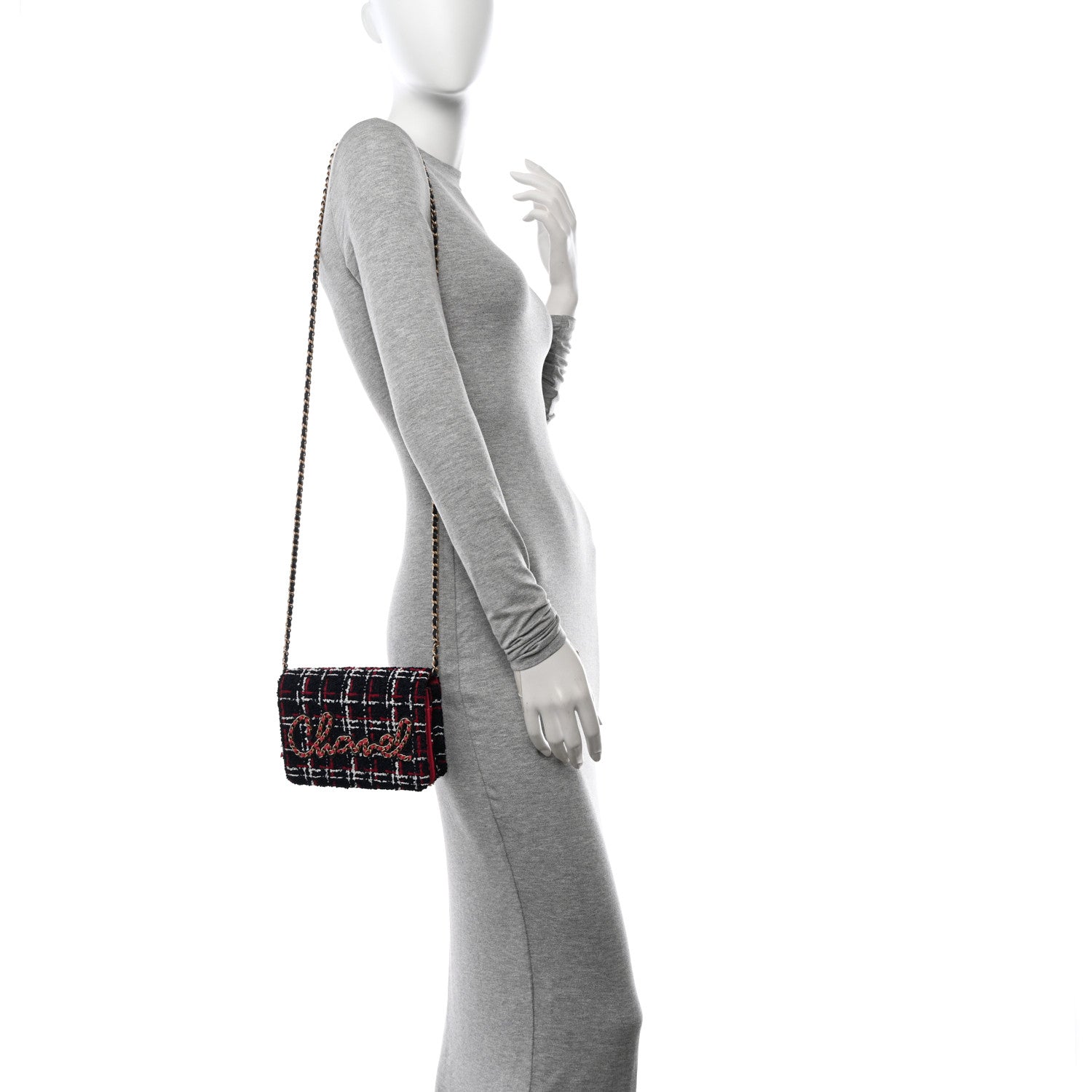 Chanel Tweed Calfskin Signe Wallet On Chain WOC Navy Multicolor 2 of 11