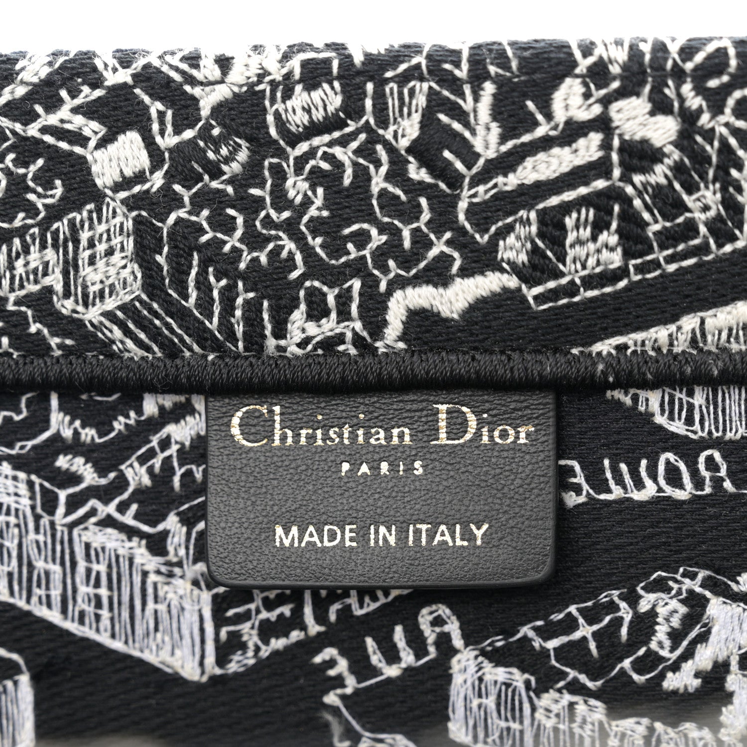 Christian Dior Canvas Embroidered Medium Plan De Paris Book Tote Black White 6 of 10