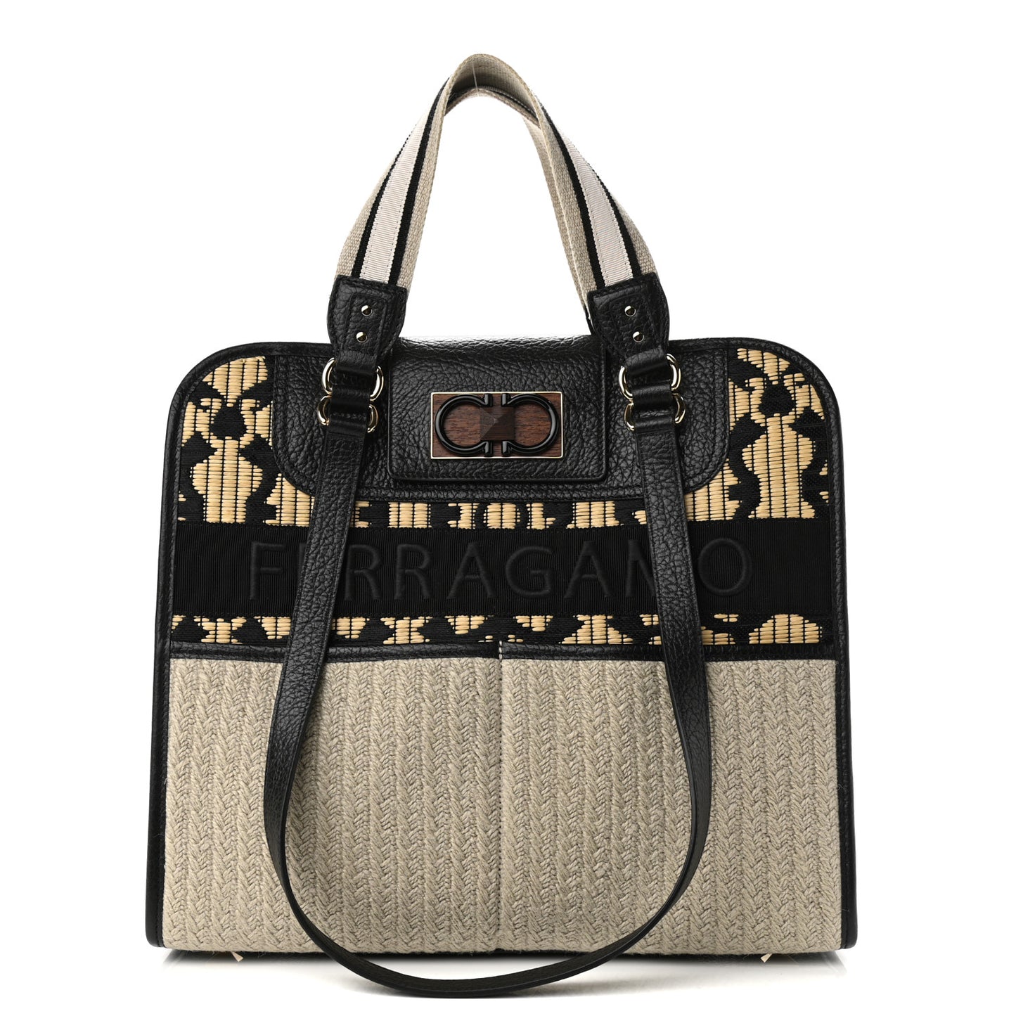 Raffia Project Safari Iconic Tote Black Natural