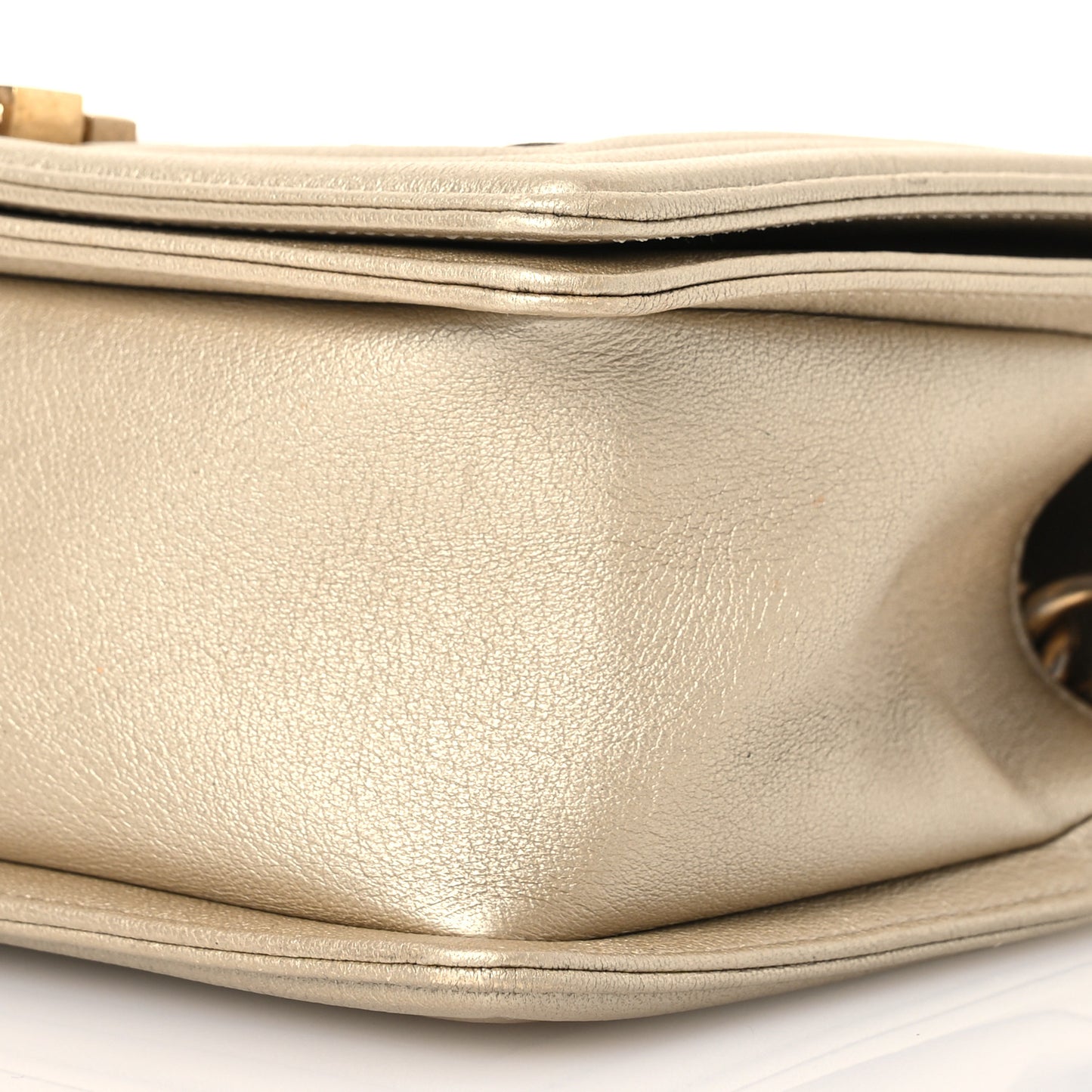 Metallic Lambskin Medium Golden CC Boy Flap Dark Gold