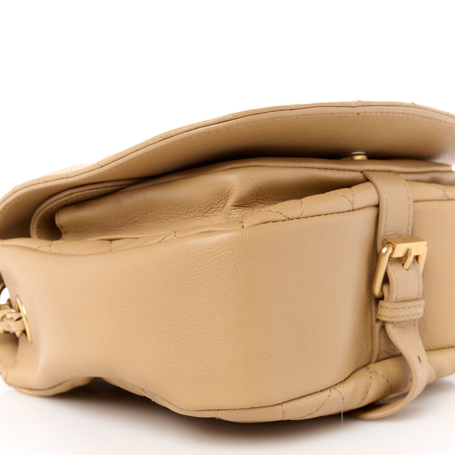Grained Calfskin Quilted Messenger Flap Beige