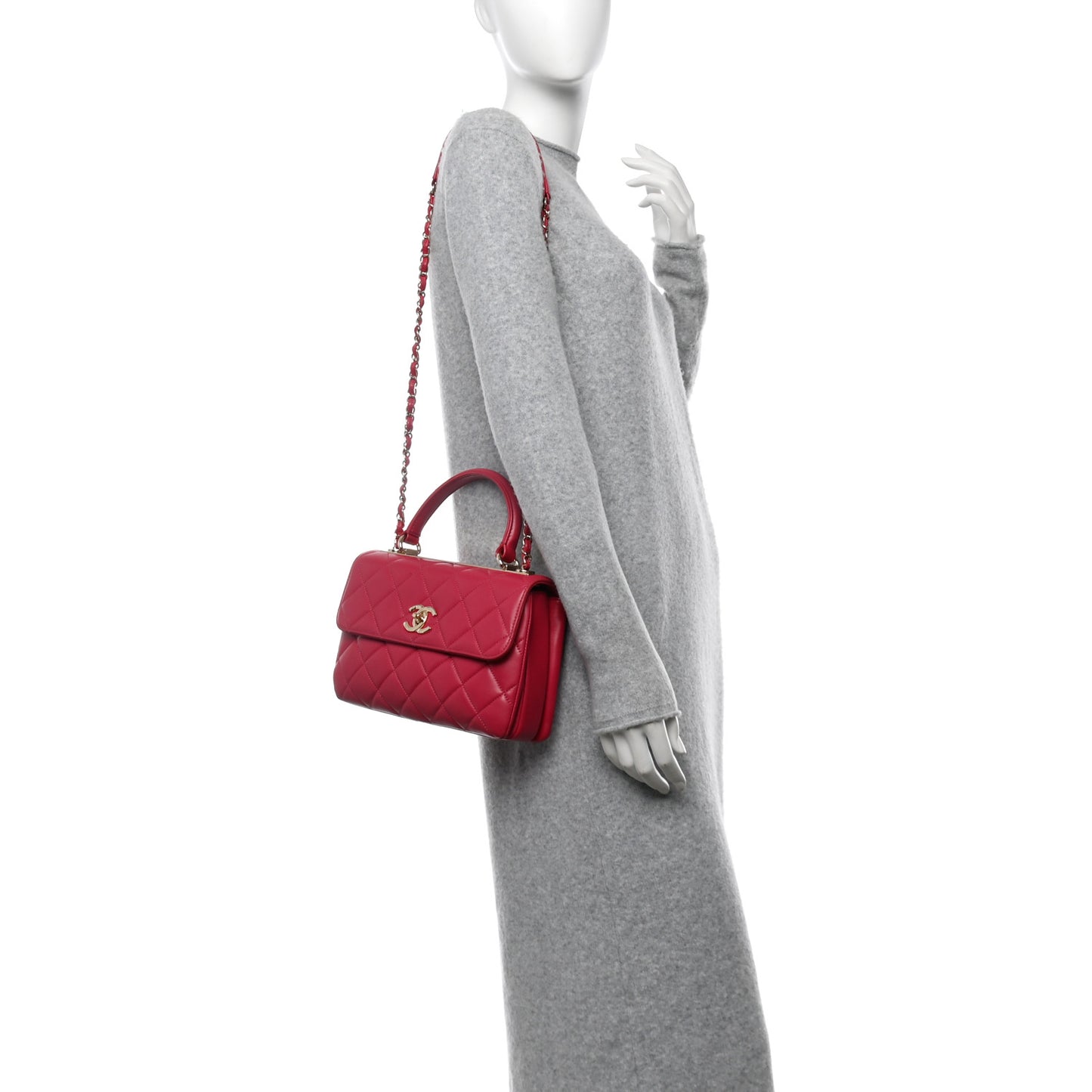 Lambskin Quilted Small Trendy CC Flap Dual Handle Bag Dark Pink