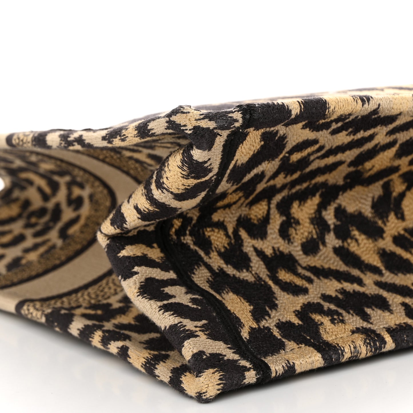 Canvas Mizza Embroidered Large Leopard Book Tote Beige