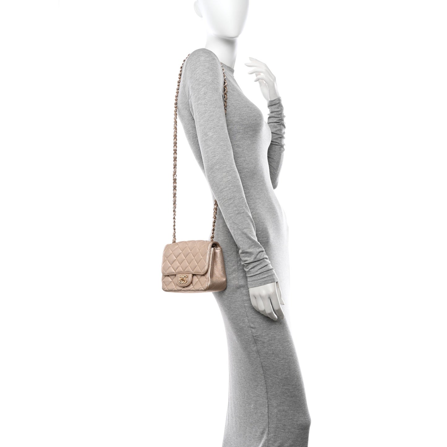 Metallic Lambskin Quilted Mini Square Flap