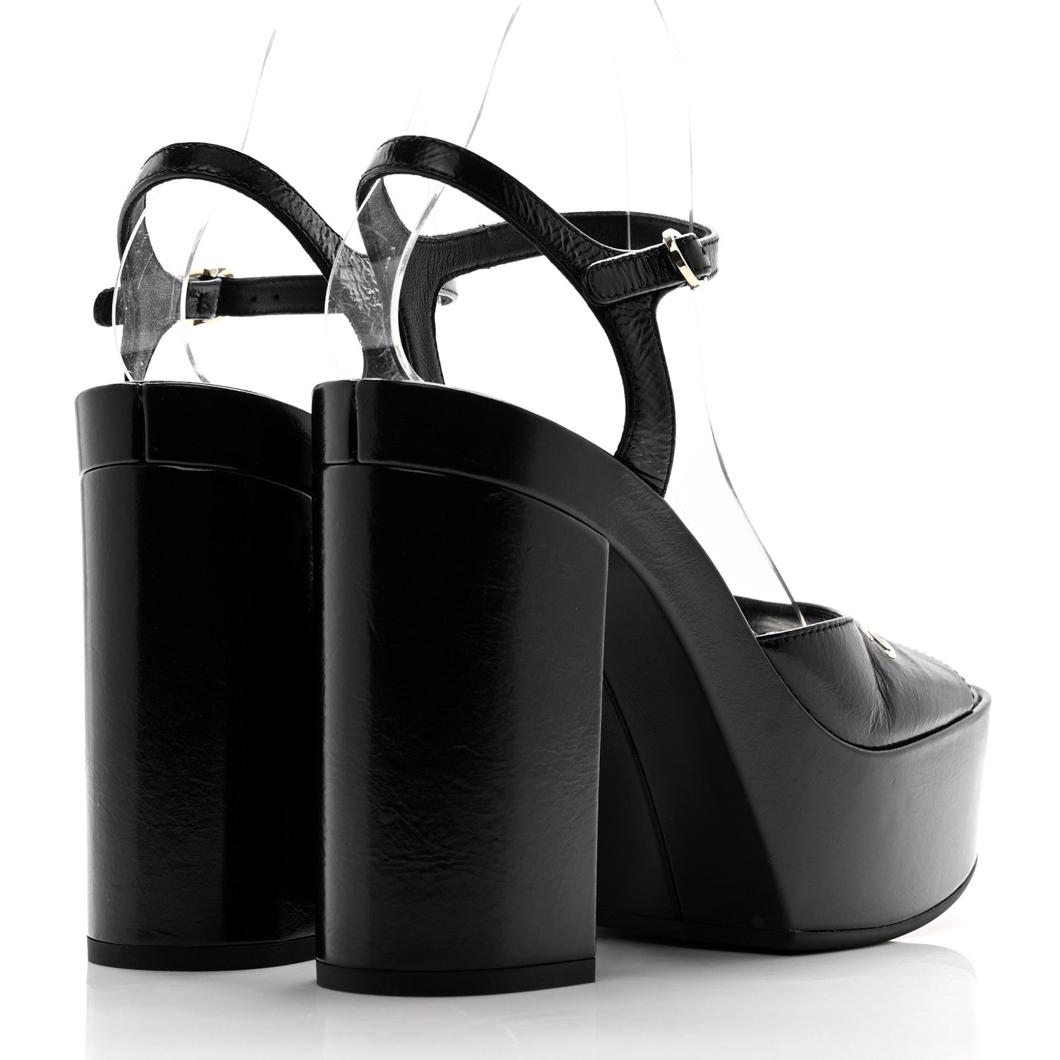 Chanel Calfskin CC Platform Sandals 38.5 Black 4 of 9