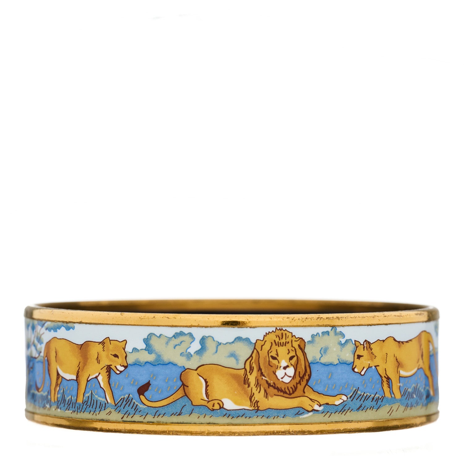 Hermes Enamel Printed Pride of Lions Wide Bracelet 62 1331324