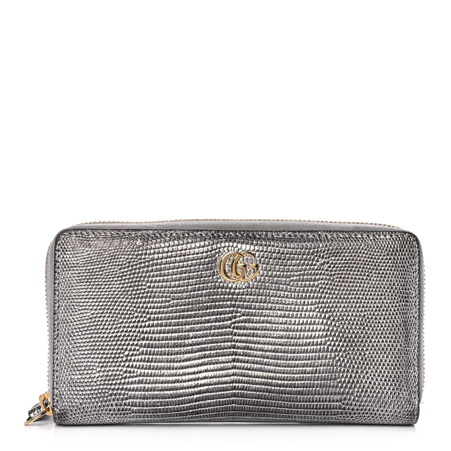 Gucci Laminated Lizard GG Marmont Zip-Around Wallet Silver 1 of 13