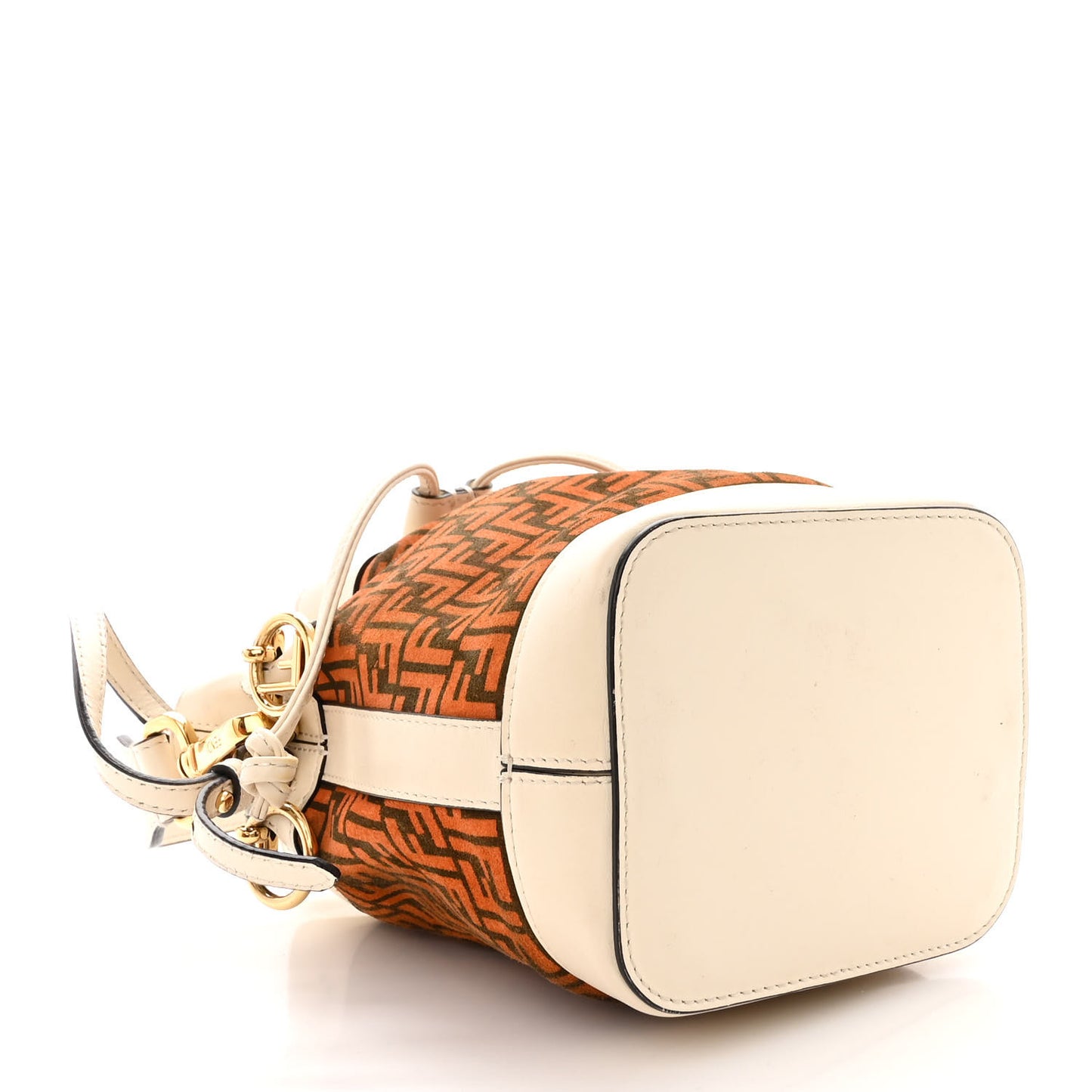 Suede Vitello King F is Fendi Micro FF Mini Mon Tresor Bucket Bag Arancio Marrone White Ice