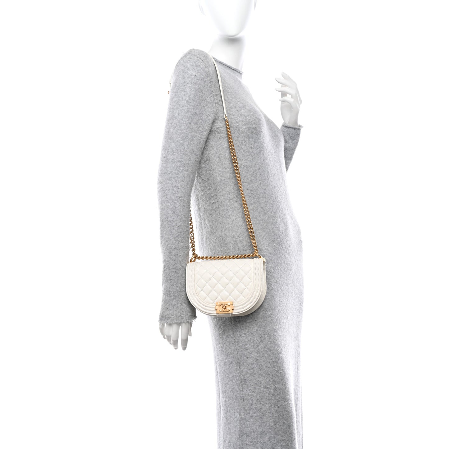 Caviar Quilted Small Boy Messenger Bag White