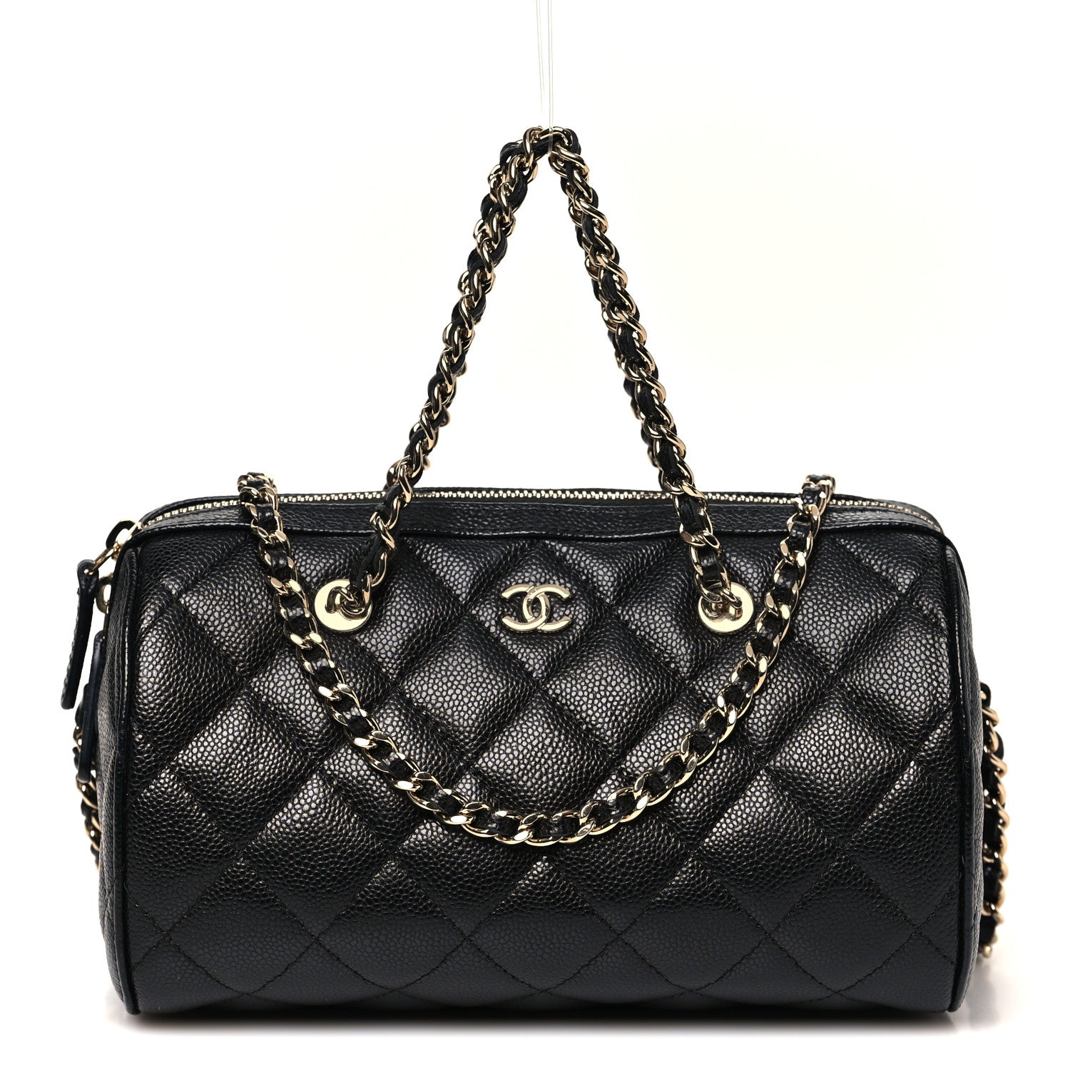 シャネル　キルティング クラッチバッグ Chanel Caviar Quilted Barrel Clutch With Chain Black 1836295