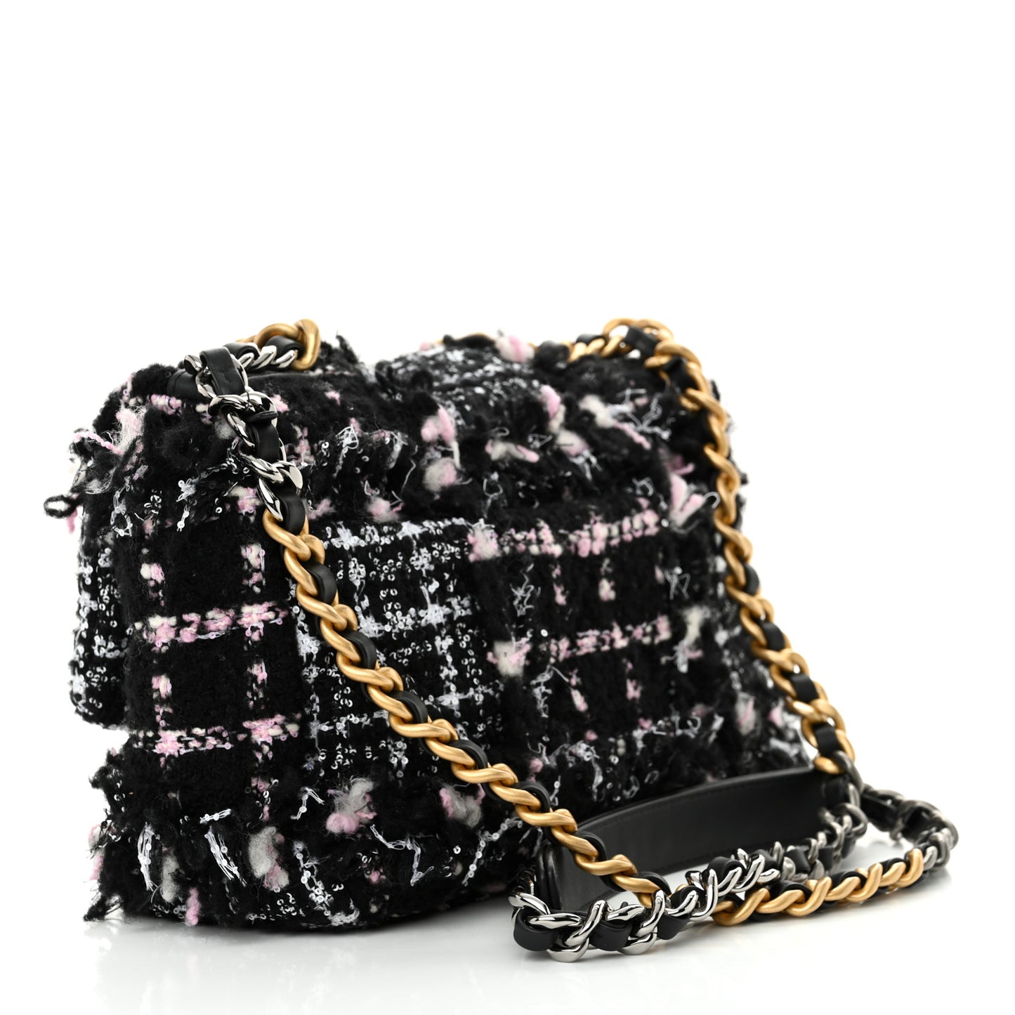 Tweed Sequin Quilted Medium Chanel 19 Flap Black Multicolor