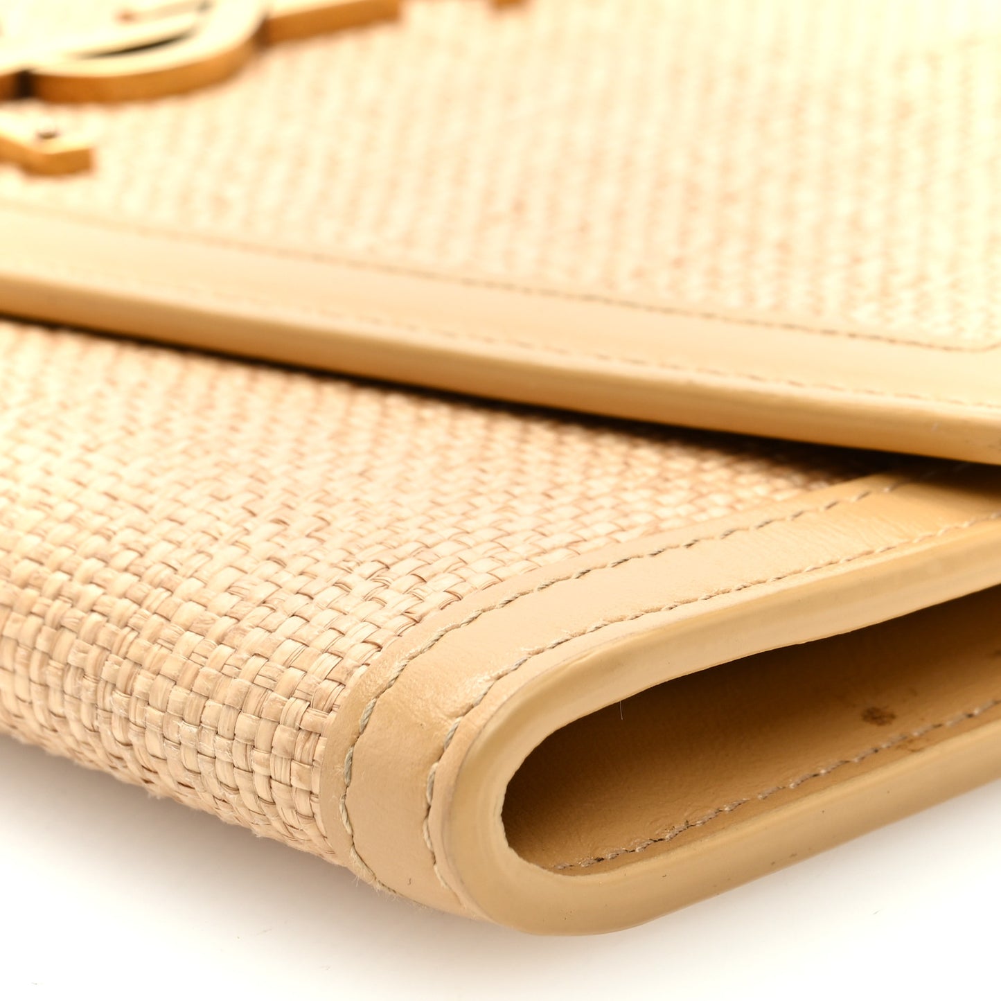 Micro Raffia Monogram Uptown Chain Wallet Natural Hay Blush