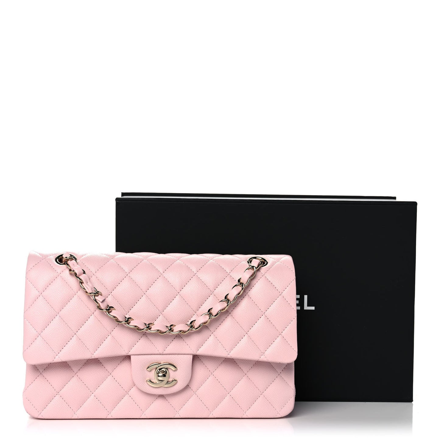 Caviar Quilted Medium Double Flap Light Pink