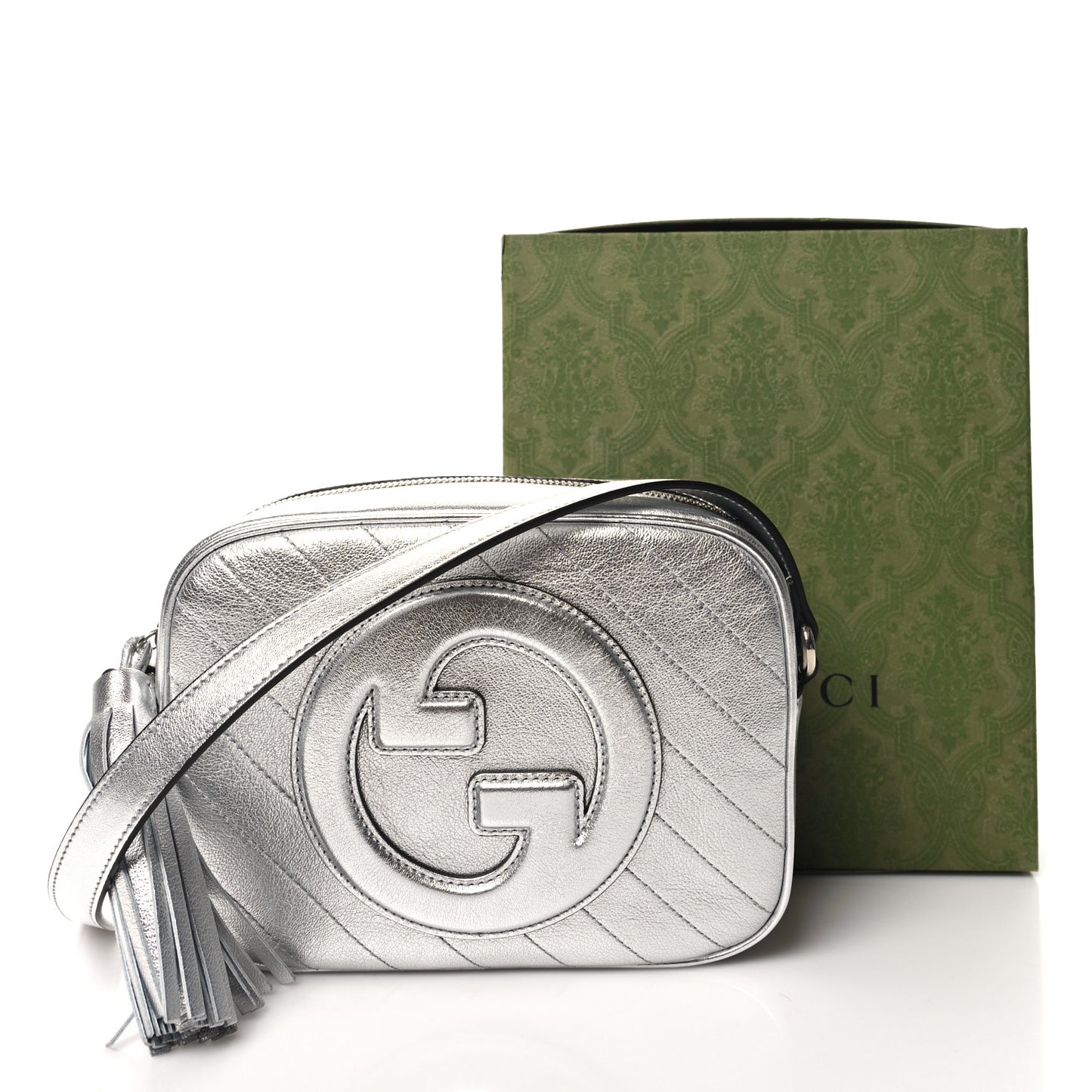 Metallic Sakai Be Green Calfskin Diagonal Stitched Small Blondie Shoulder Bag Silver