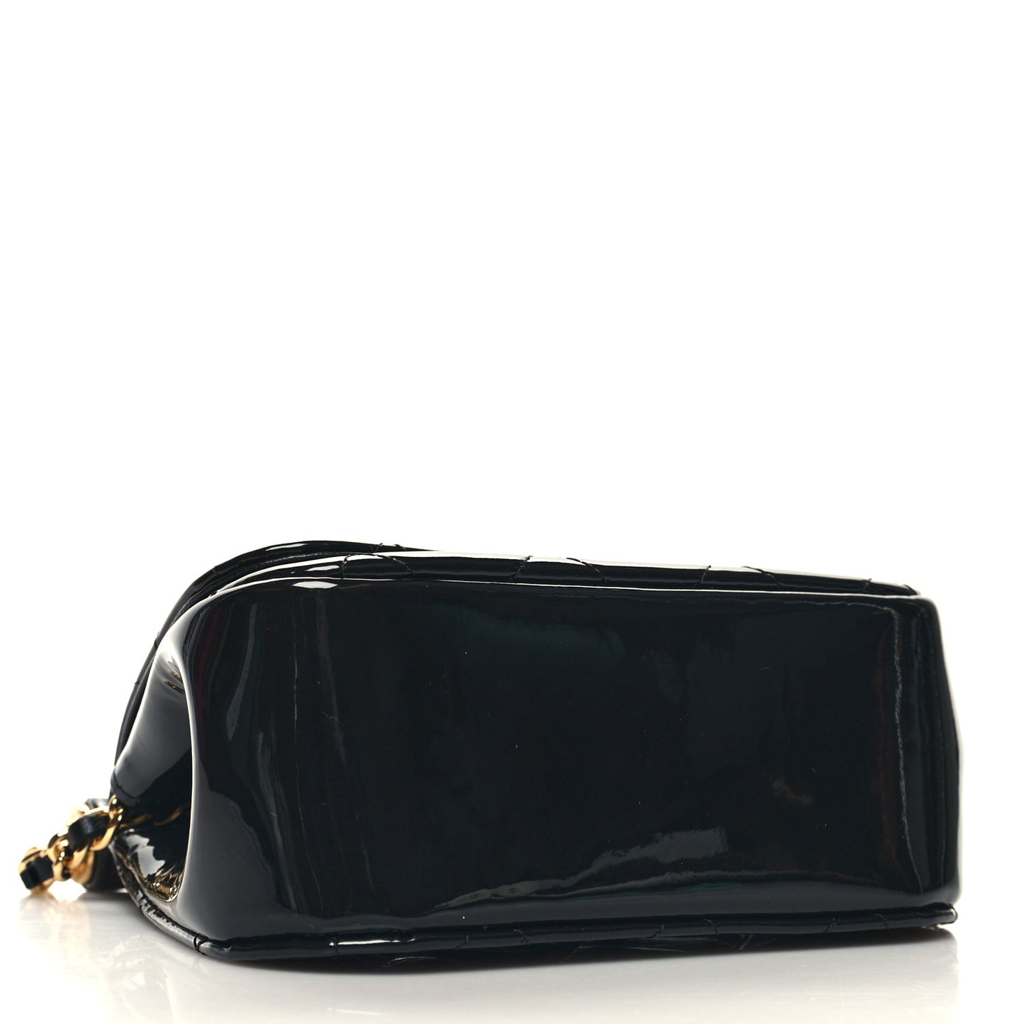 Patent Quilted Frame Clutch Flap With Chain Black