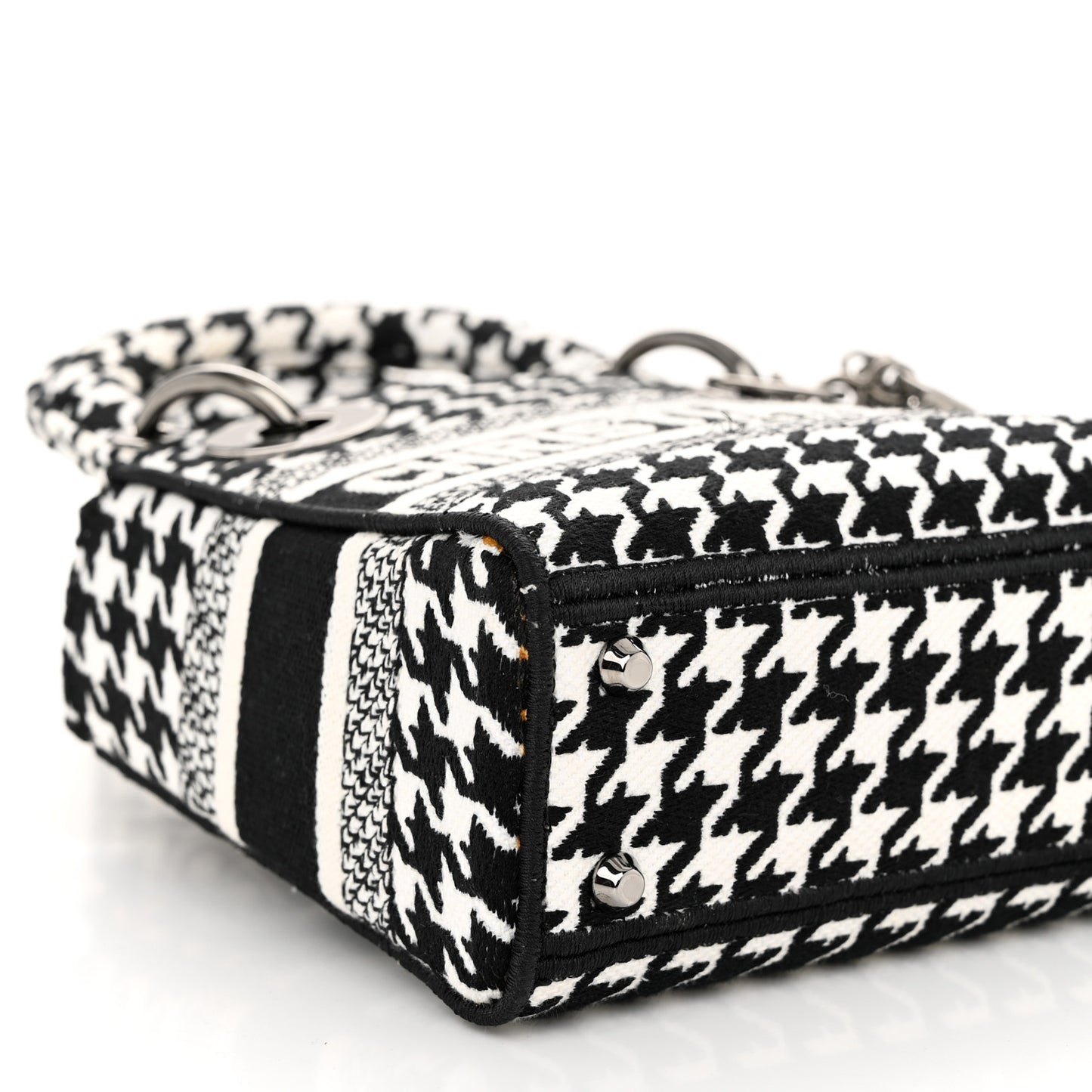 Canvas Houndstooth Embroidered Mini Lady D-Lite Black White
