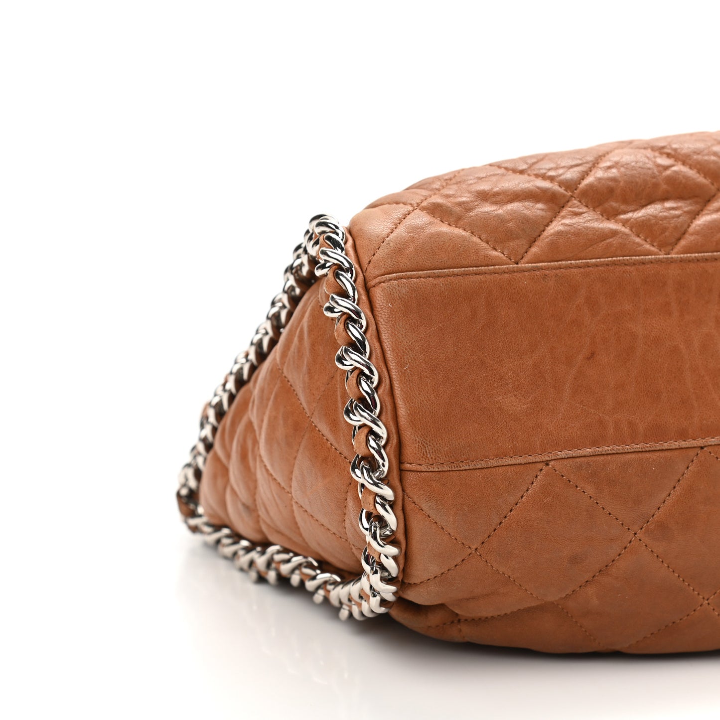 Washed Lambskin Chain Around Hobo Beige