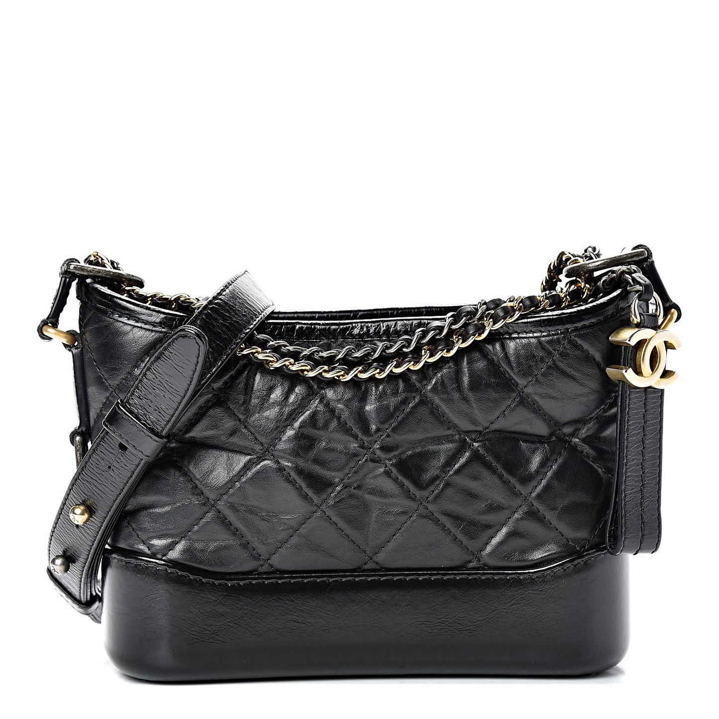 Aged Calfskin Quilted Small Gabrielle Hobo Black