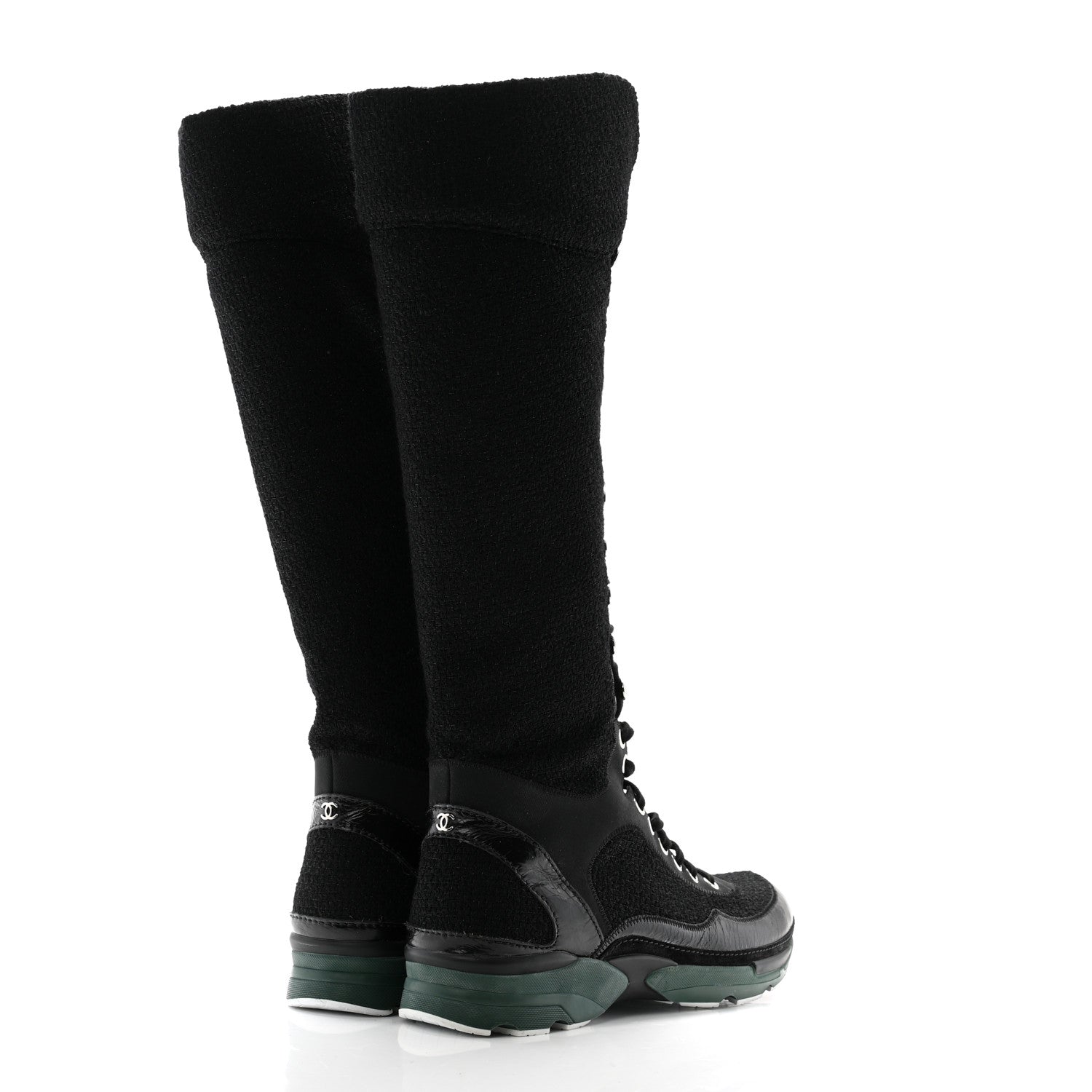 Chanel Tweed Patent Calfskin Sneaker High Boots 38.5 Black 4 of 10