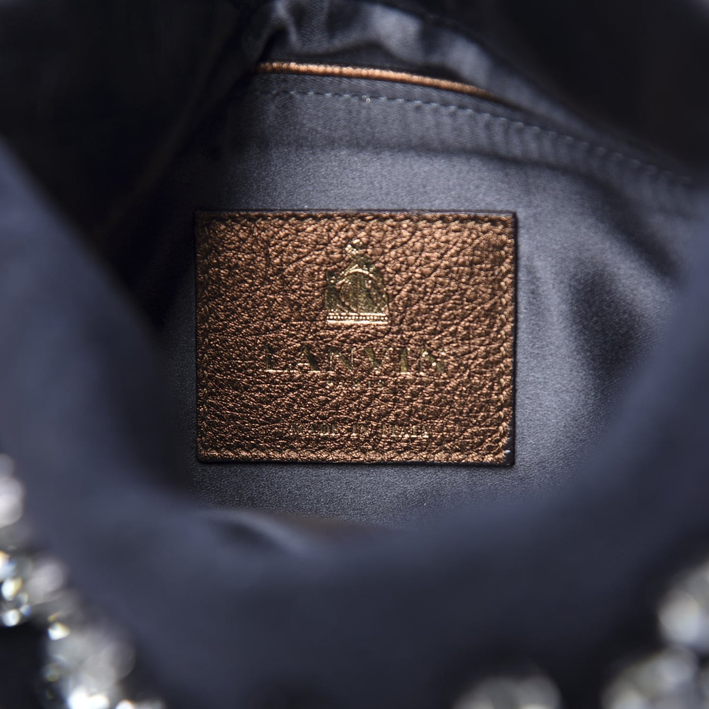 Glazed Calfskin Felt Crystal Embellished Ketu Sac Chain Shoulder Bag Black