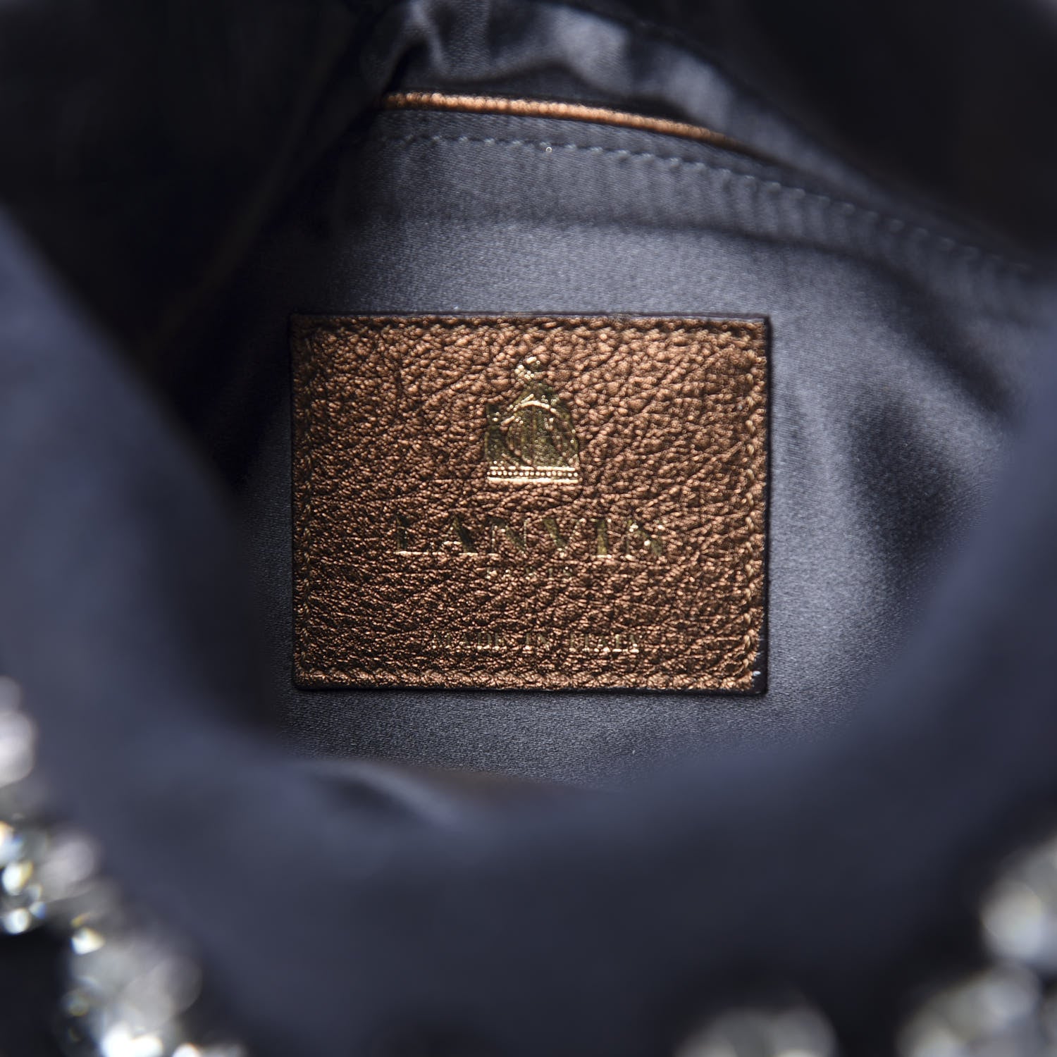 Lanvin Glazed Calfskin Felt Crystal Embellished Ketu Sac Chain Shoulder Bag Black 6 of 9
