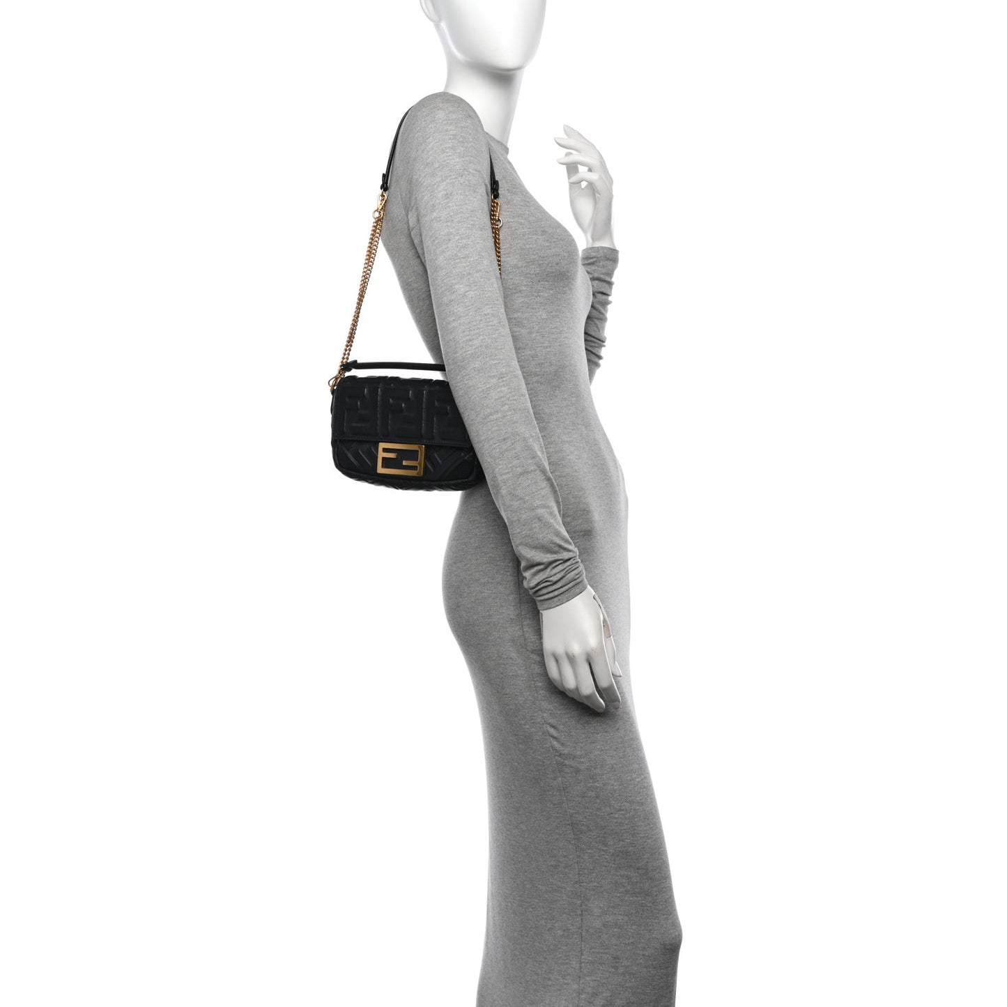 Nappa FF 1974 Embossed Mini Baguette Black
