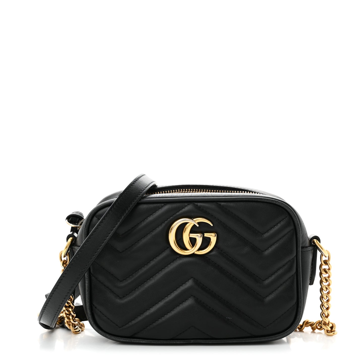 Calfskin Matelasse Mini GG Marmont Chain Shoulder Bag Black