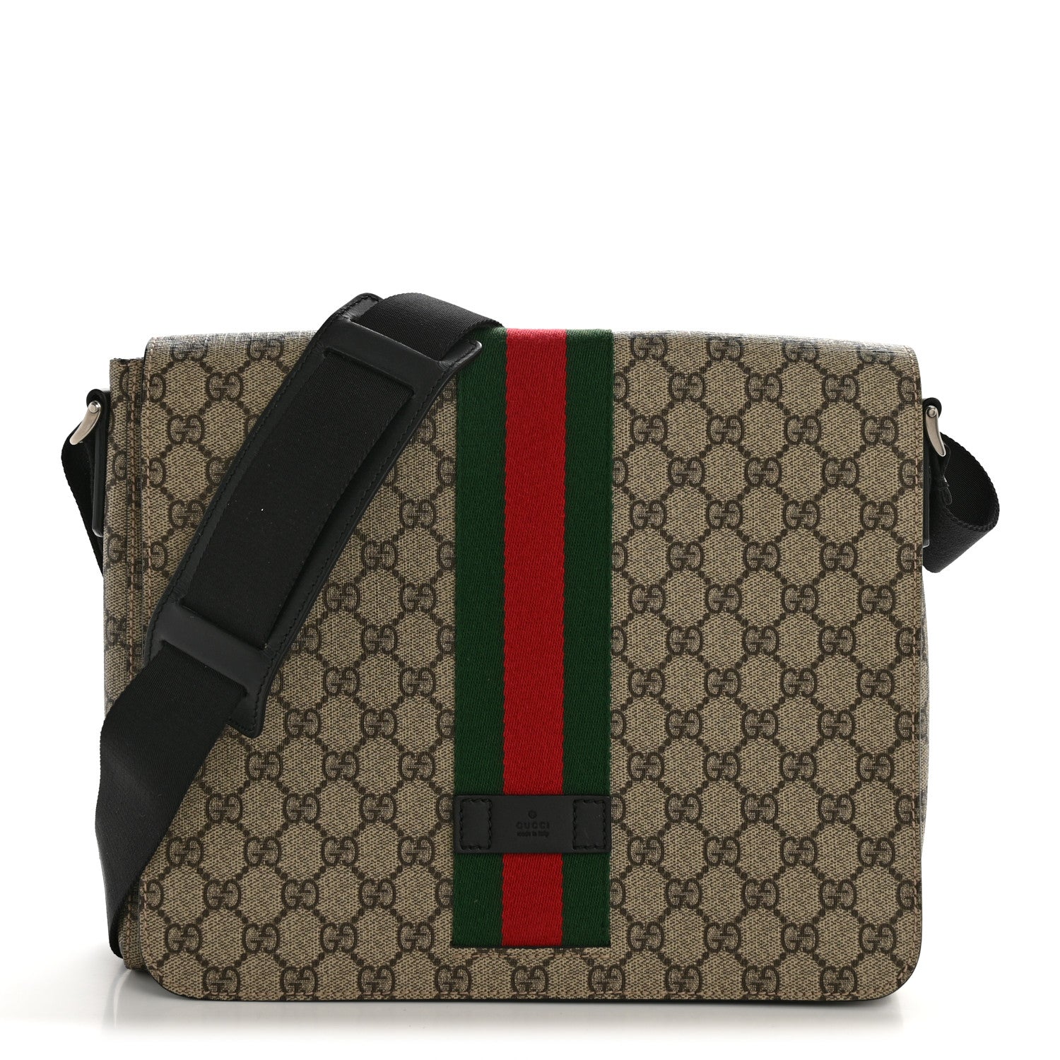 Gucci GG Supreme Monogram Web Flap Messenger Bag Black 1870669