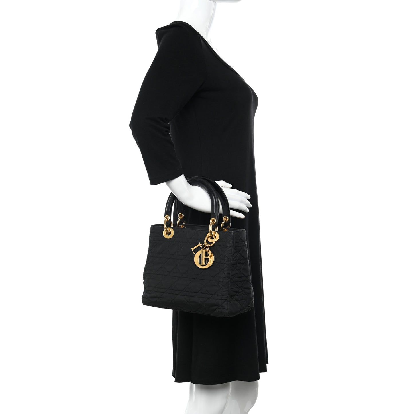 Nylon Cannage Medium Lady Dior Black