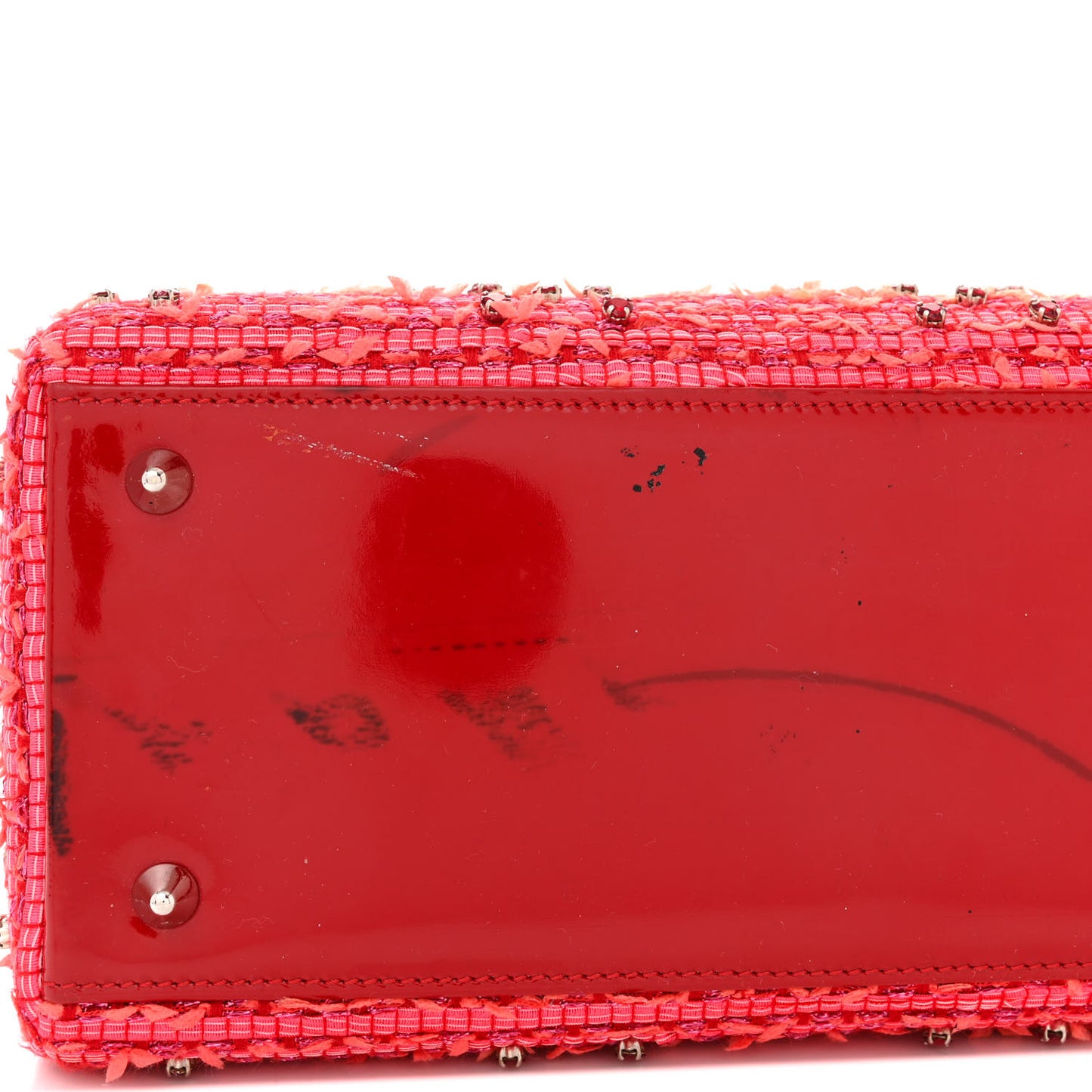 Tweed Fringe Rhinestone Medium Lady Dior Red