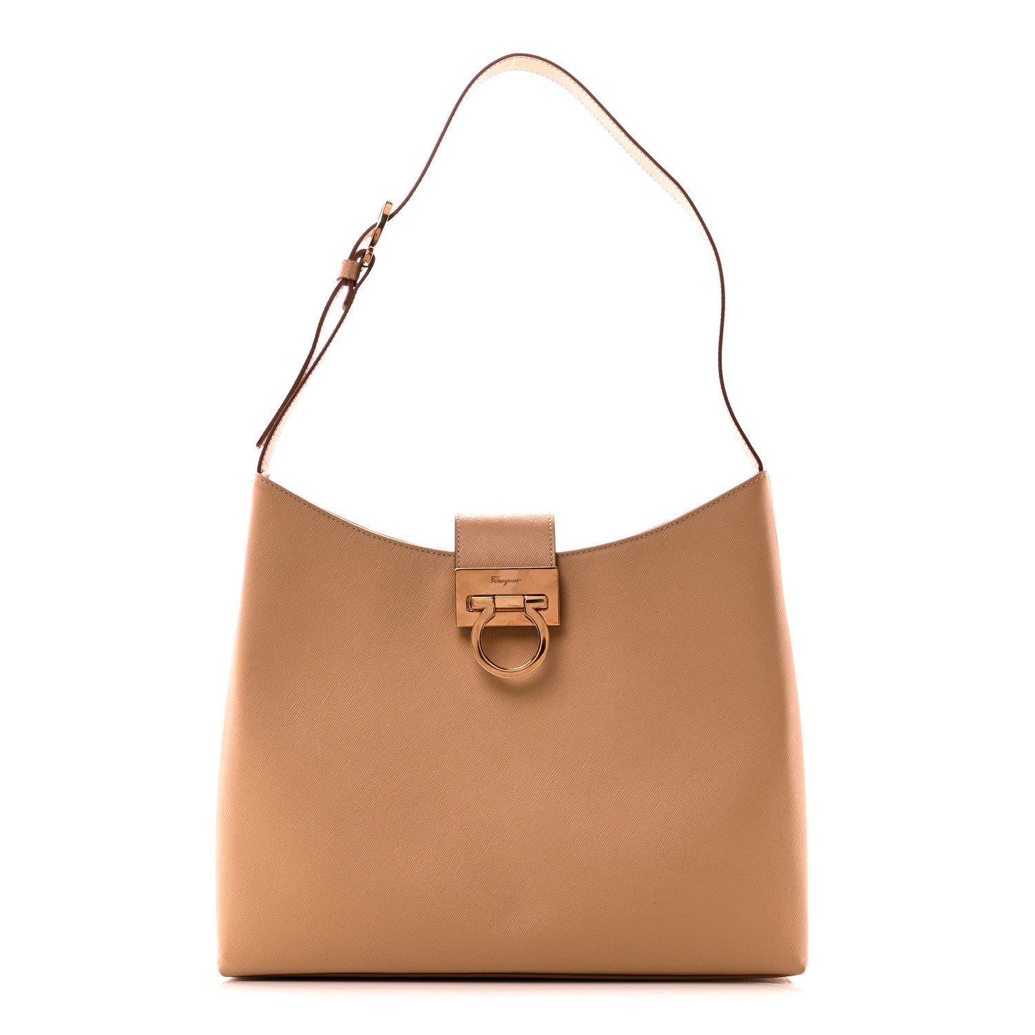 Salvatore Ferragamo Hammered Calfskin Trifolio Shoulder Bag Sand