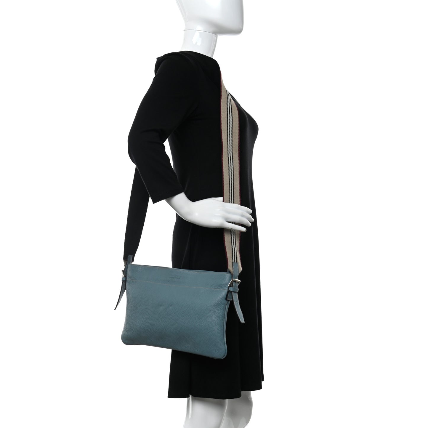 Grainy Calfskin Crossbody Bag Light Blue
