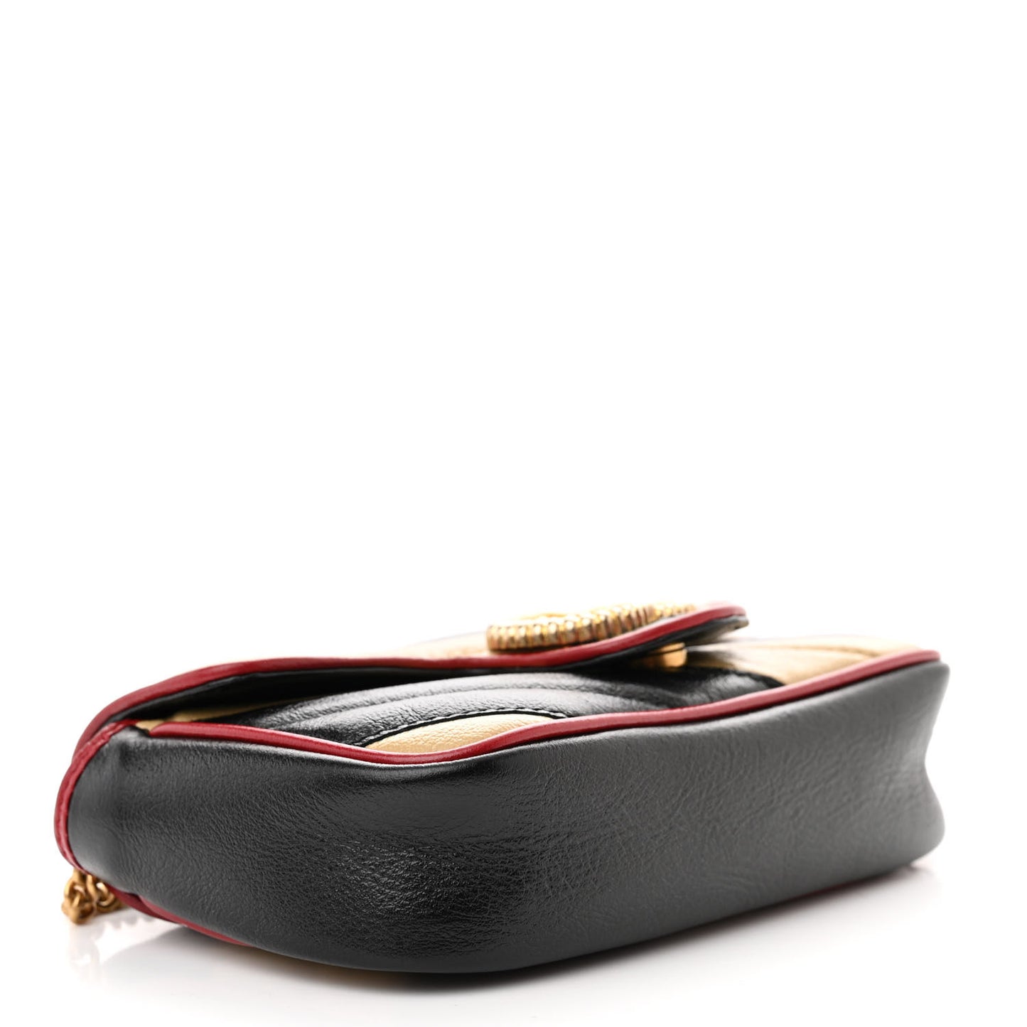 Vintage Effect Calfskin Matelasse Diagonal Striped Super Mini Torchon GG Marmont Shoulder Bag Black Beige