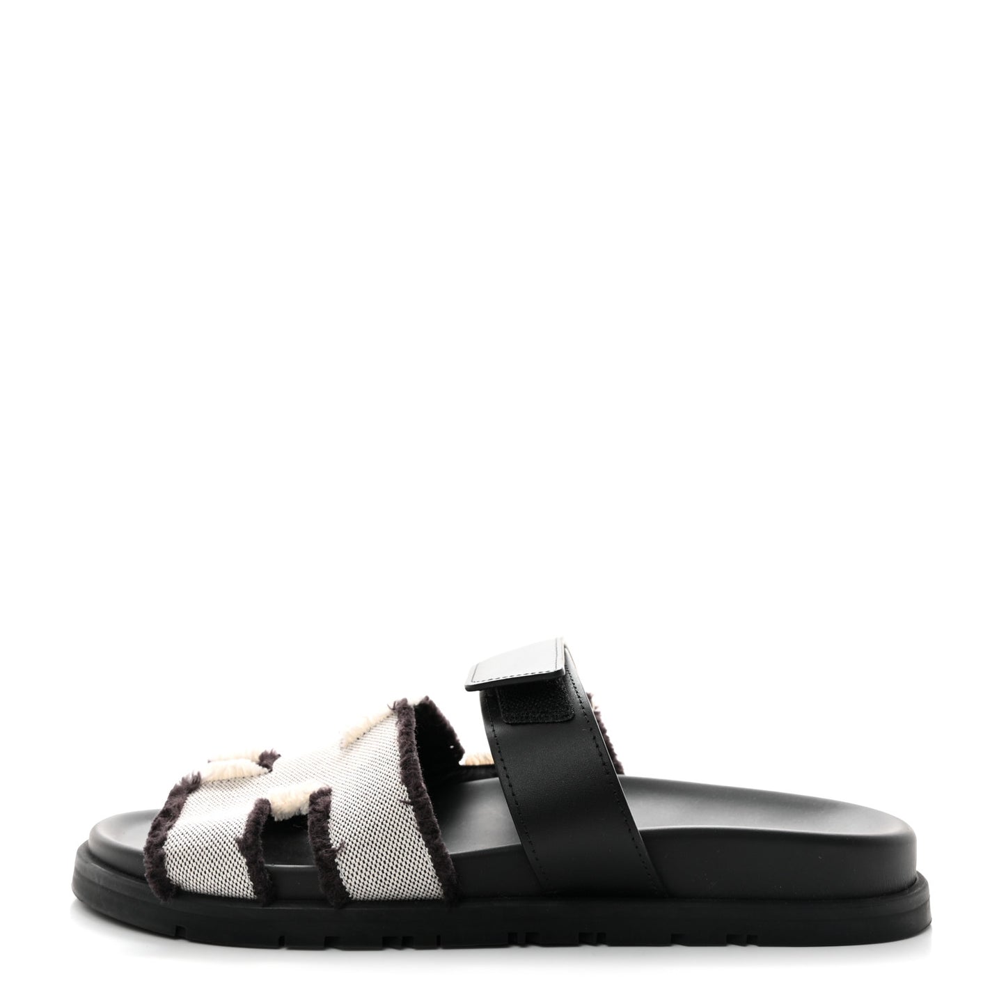 Techno Fringed H Canvas Caflskin Womens Chypre Sandals 39 Prunoir Black