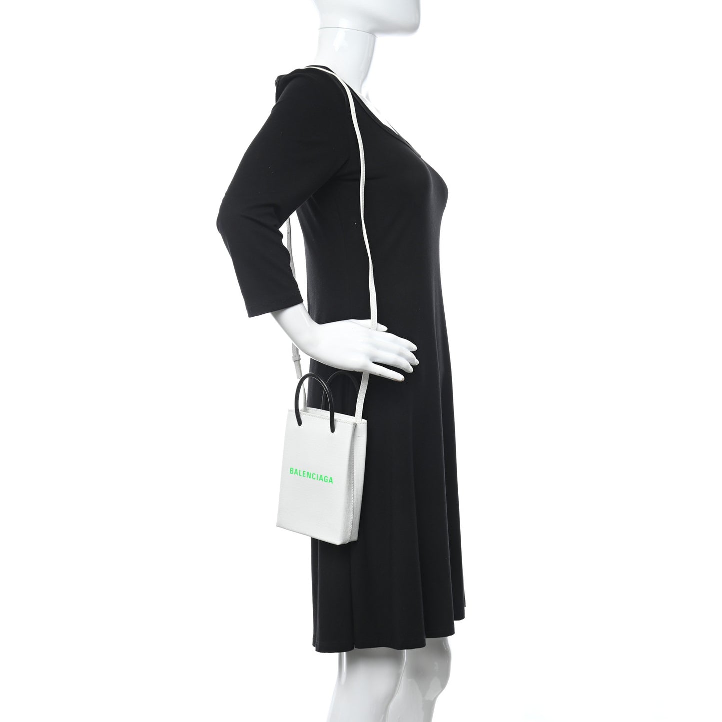 Squared Calfskin Logo Shopping Phone Holder Bag White Light Green