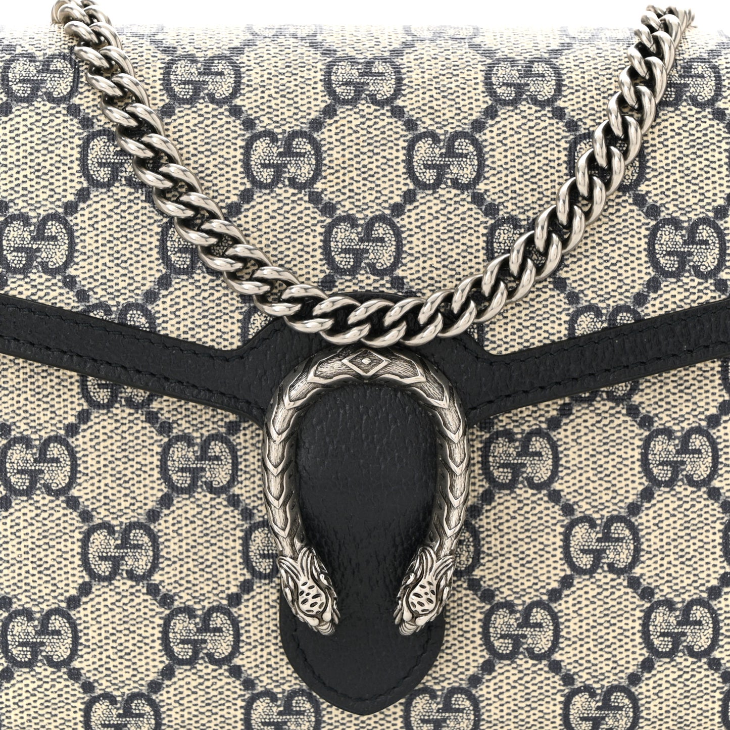 GG Supreme Monogram Textured Dollar Calfskin Mini Dionysus Chain Wallet Beige Blue