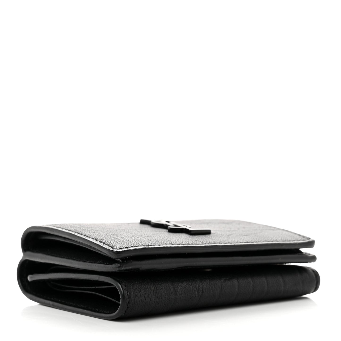 Calfskin Crocodile Embossed Monogram Compact Tri Fold Black