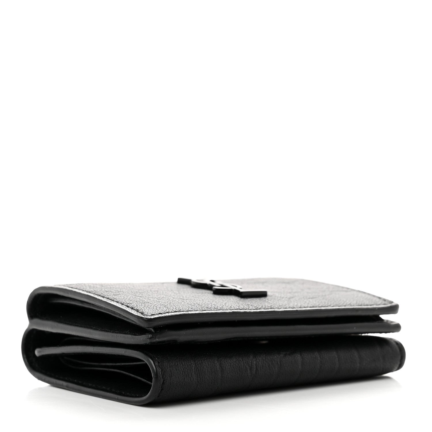 Saint Laurent Calfskin Crocodile Embossed Monogram Compact Tri Fold Black 4 of 8